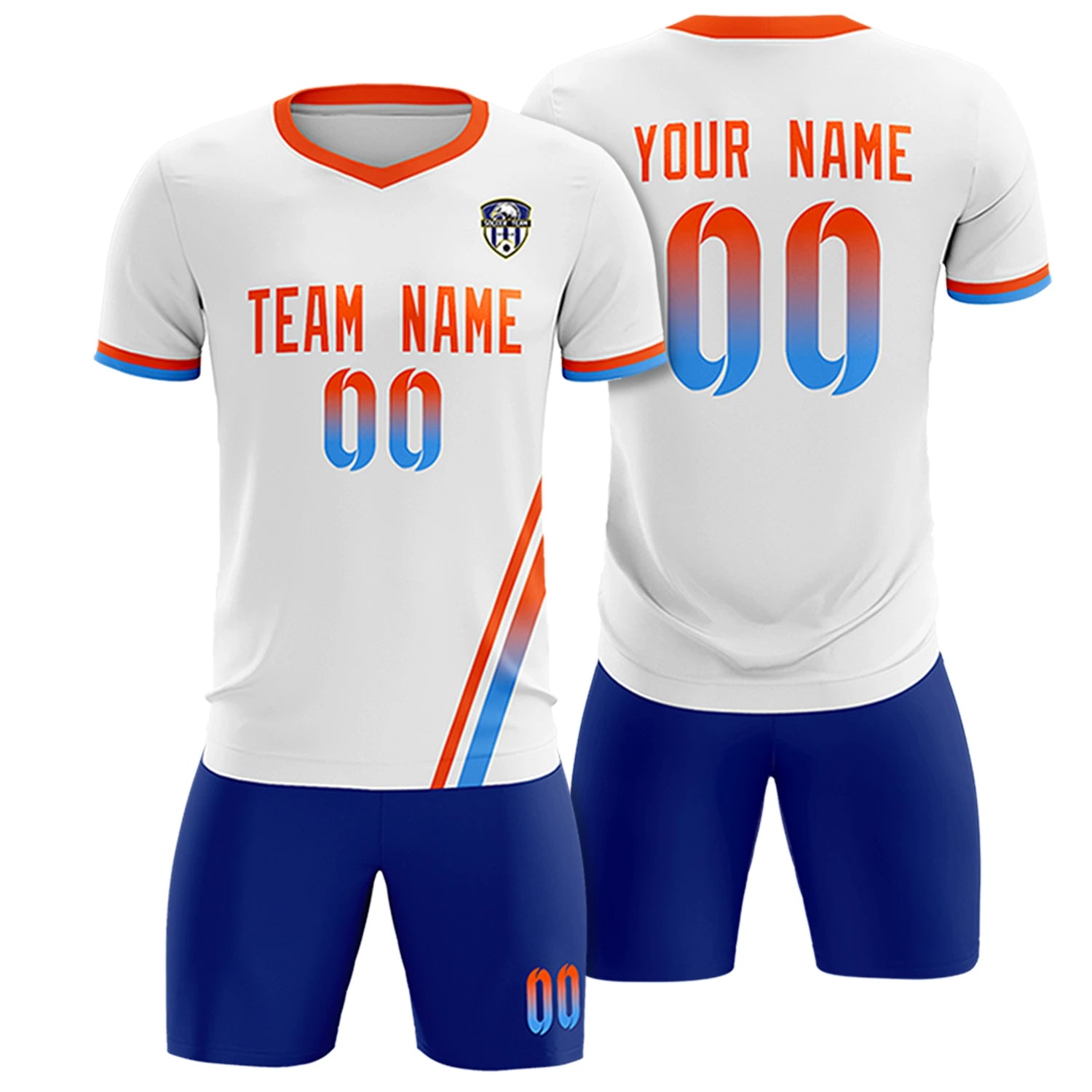 Custom White Orange-Powder Blue Gradient Fashion Sportswear Soccer Sets Jersey