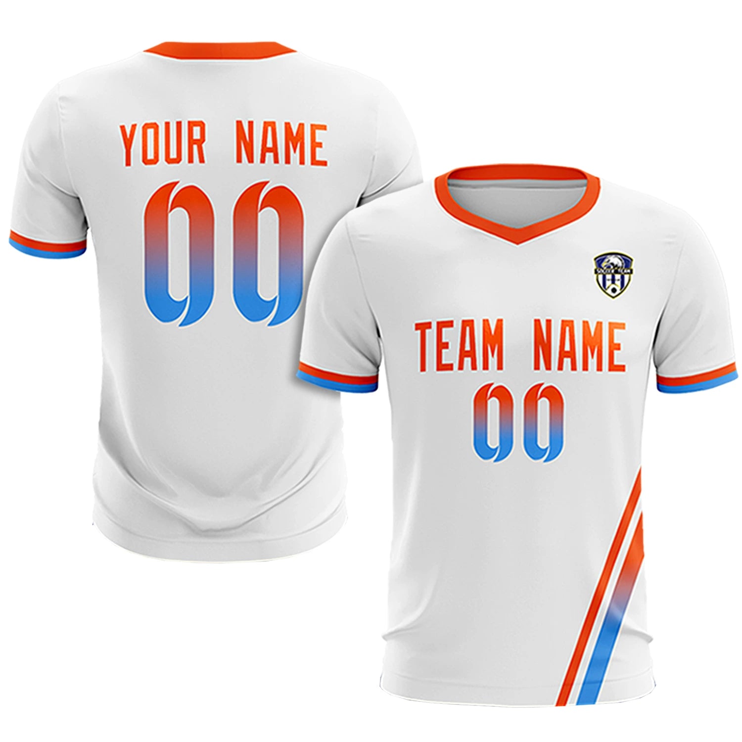 Custom White Orange-Powder Blue Gradient Fashion Sportswear Soccer Sets Jersey
