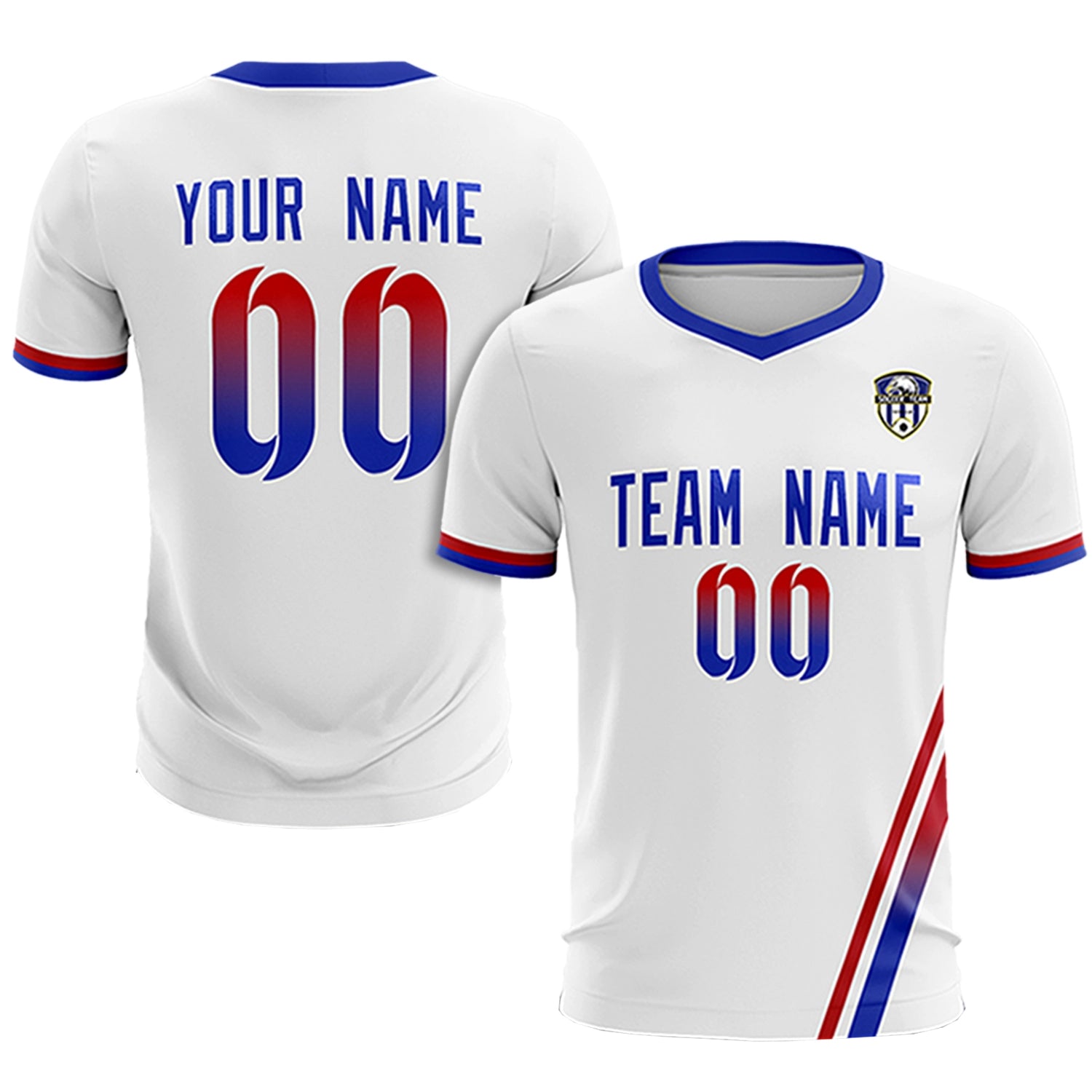Custom White Red-Royal Blue Gradient Fashion Sportswear Soccer Sets Jersey