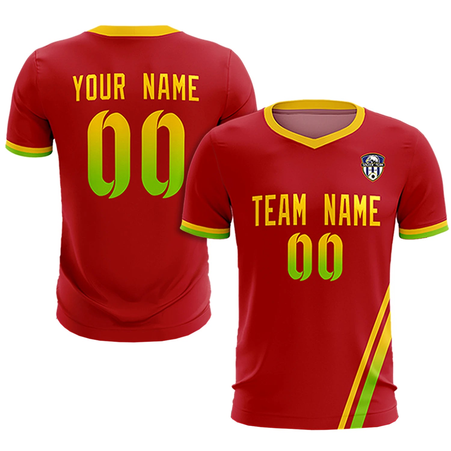 Custom Red Gold01-Neon Green Gradient Fashion Sportswear Soccer Sets Jersey