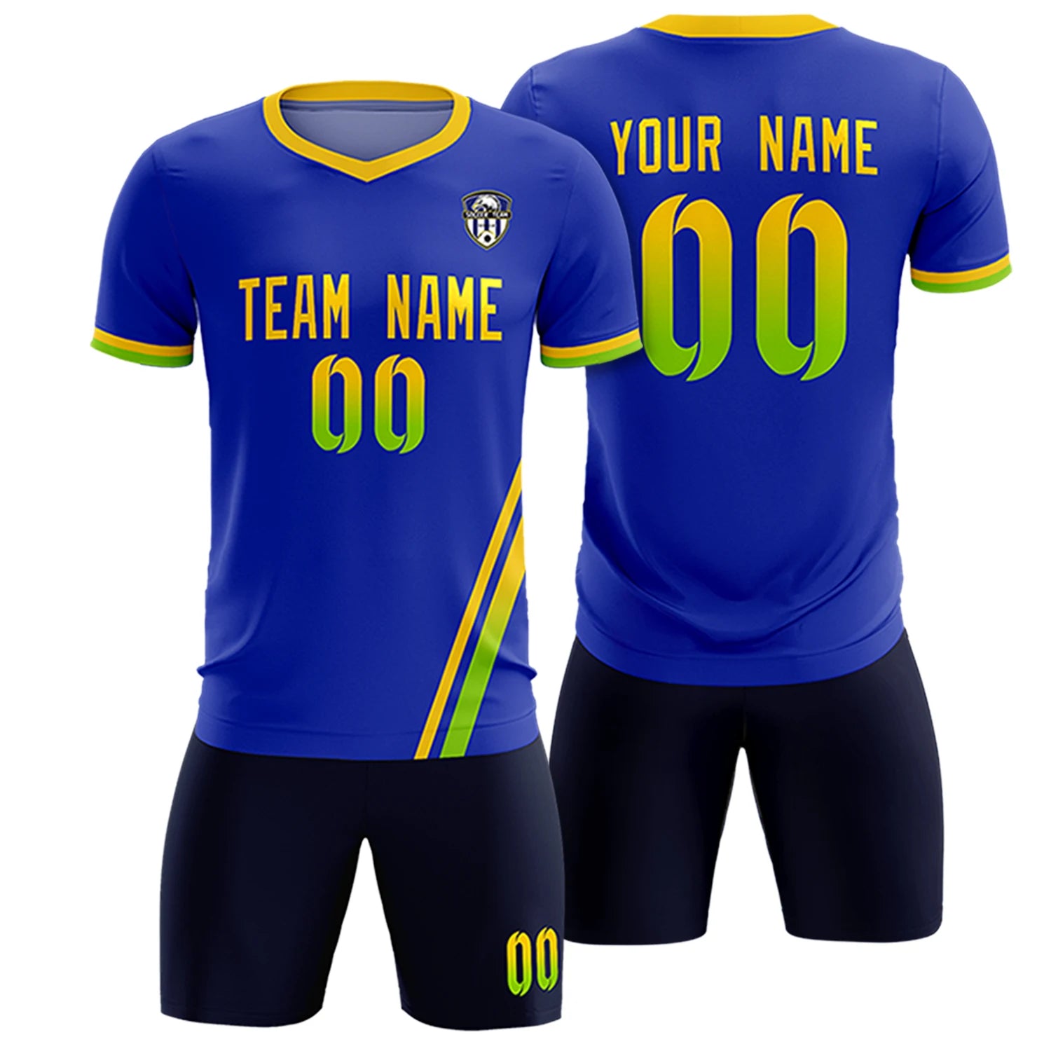 Custom Royal Blue Gold01-Neon Green Gradient Fashion Sportswear Soccer Sets Jersey