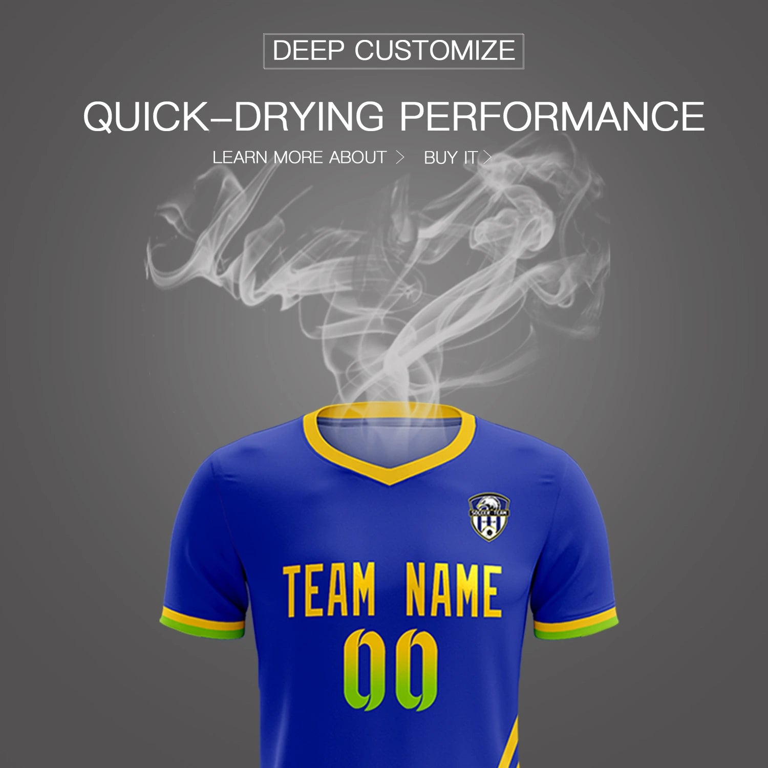 Custom Royal Blue Gold01-Neon Green Gradient Fashion Sportswear Soccer Sets Jersey