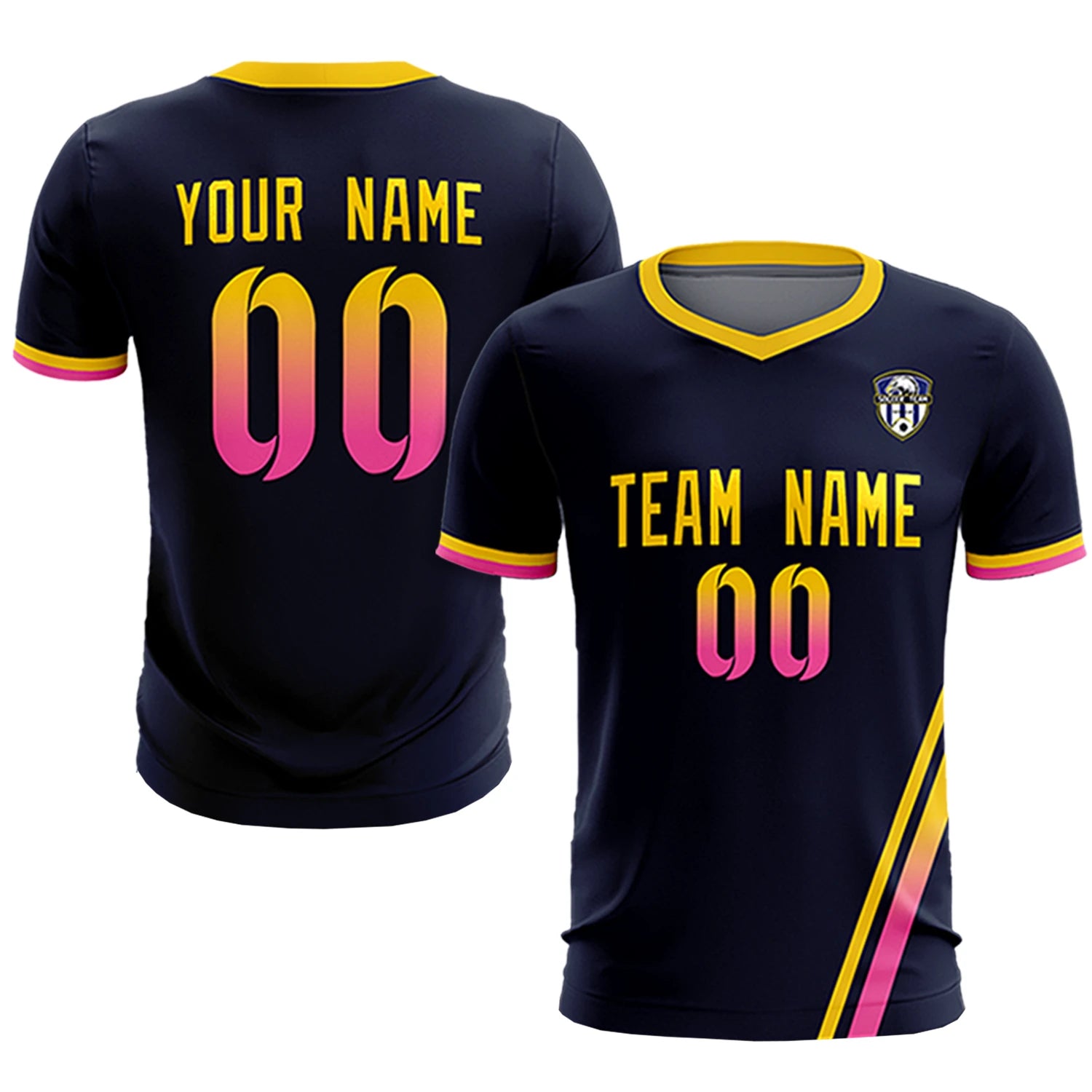 Custom Navy Gold01-Pink Gradient Fashion Sportswear Soccer Sets Jersey