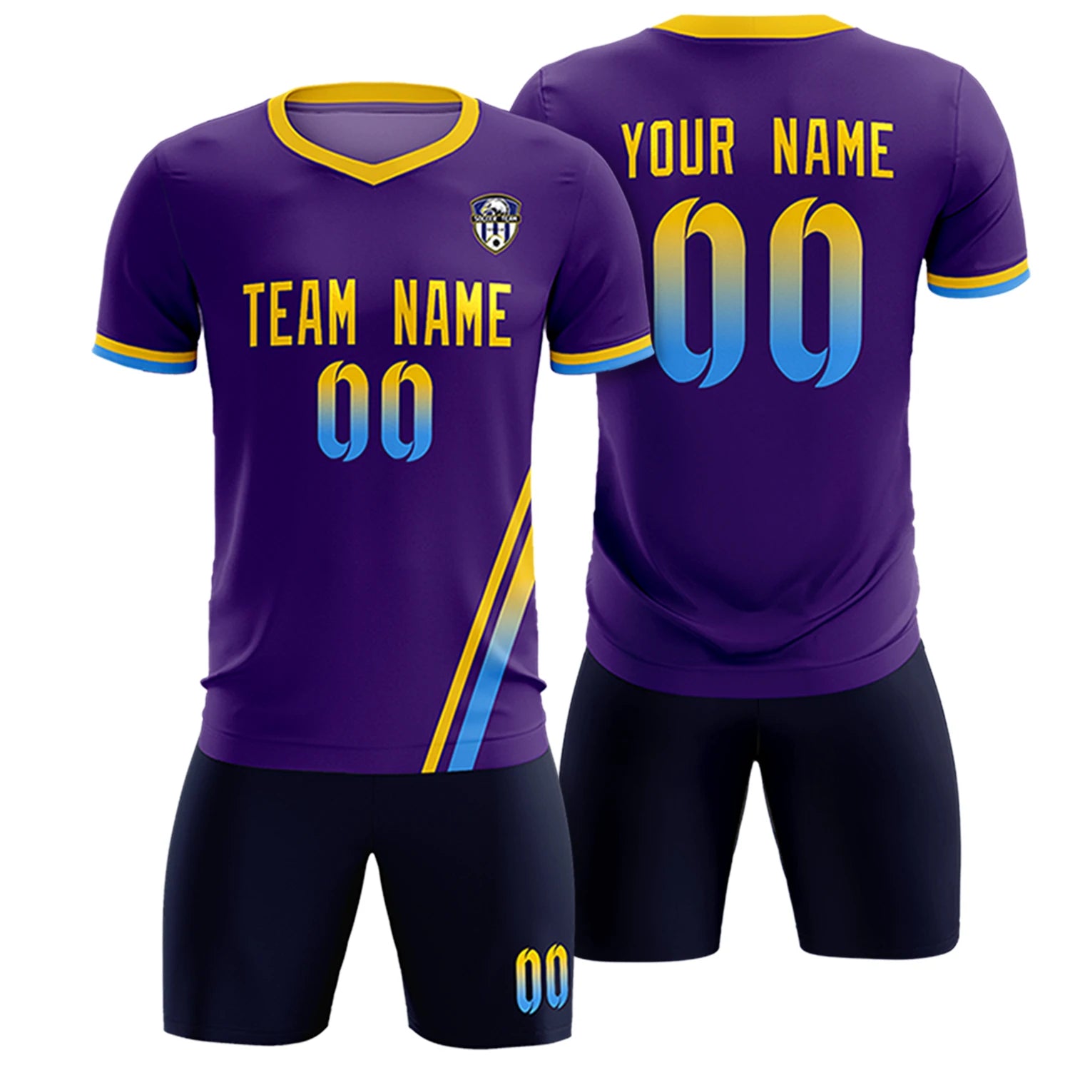 Custom Purple Gold01-Powder Blue Gradient Fashion Sportswear Soccer Sets Jersey