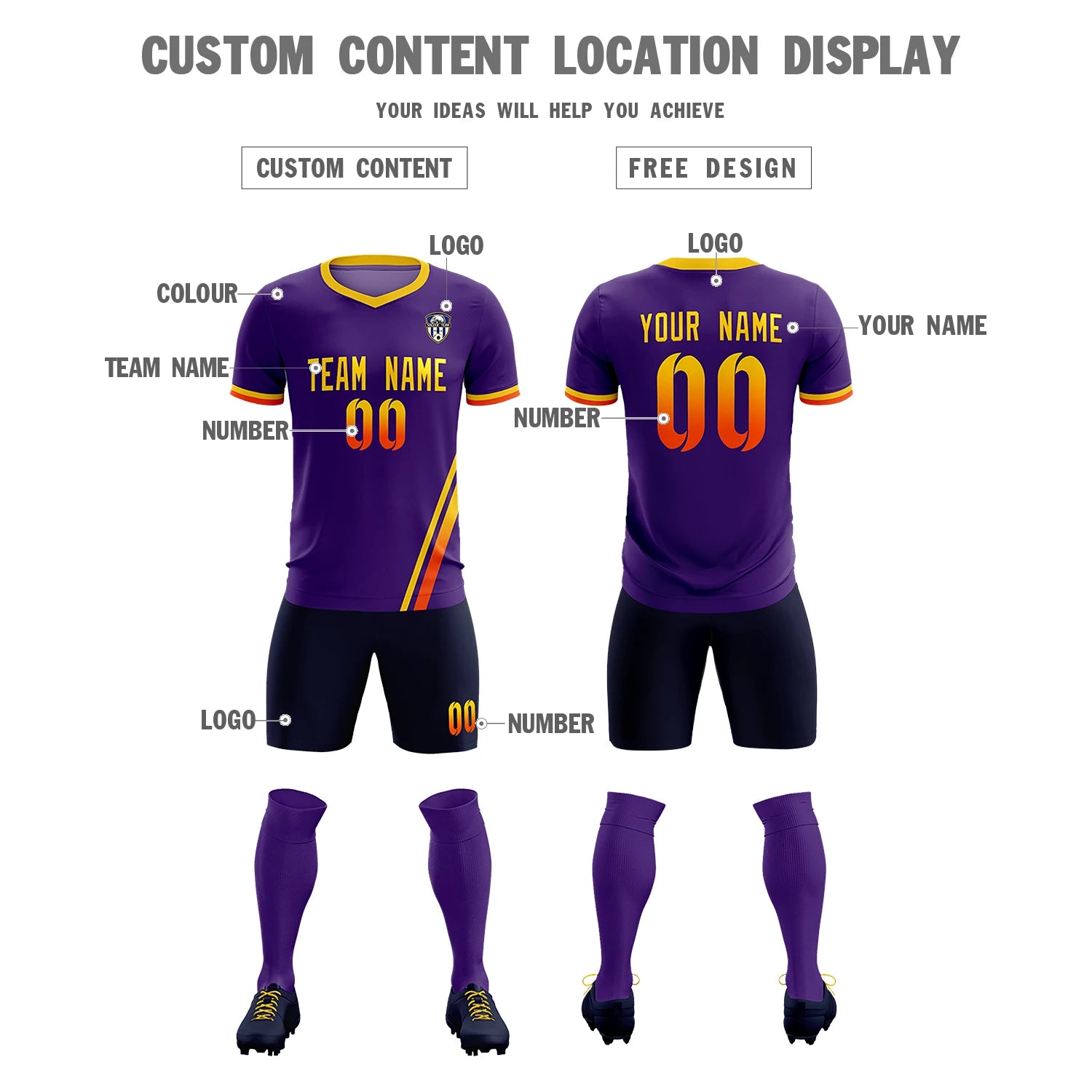 Custom Purple Gold01-Orange Gradient Fashion Sportswear Soccer Sets Jersey