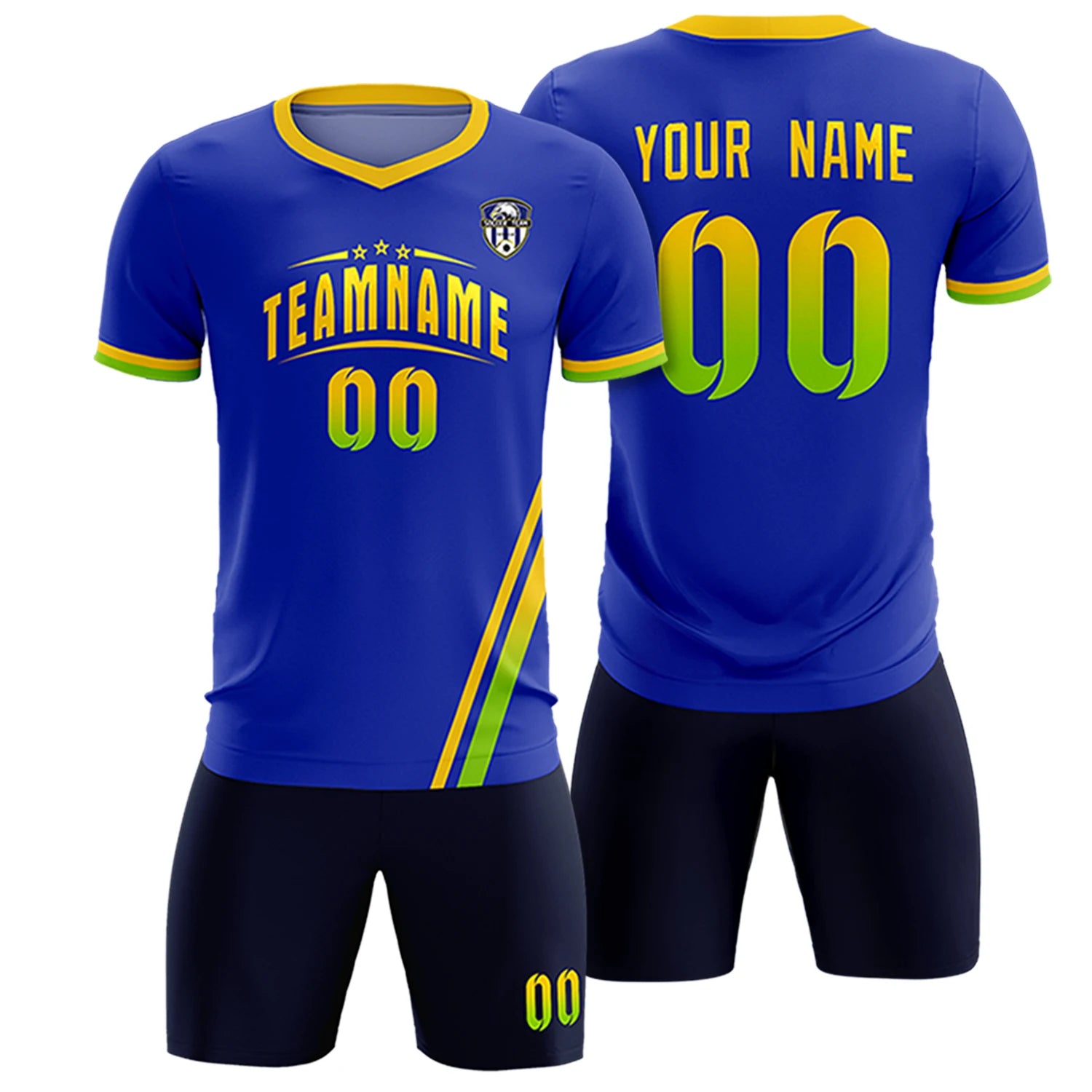 Custom Royal Blue Gold01-Neon Green Gradient Fashion Sportswear Soccer Sets Jersey