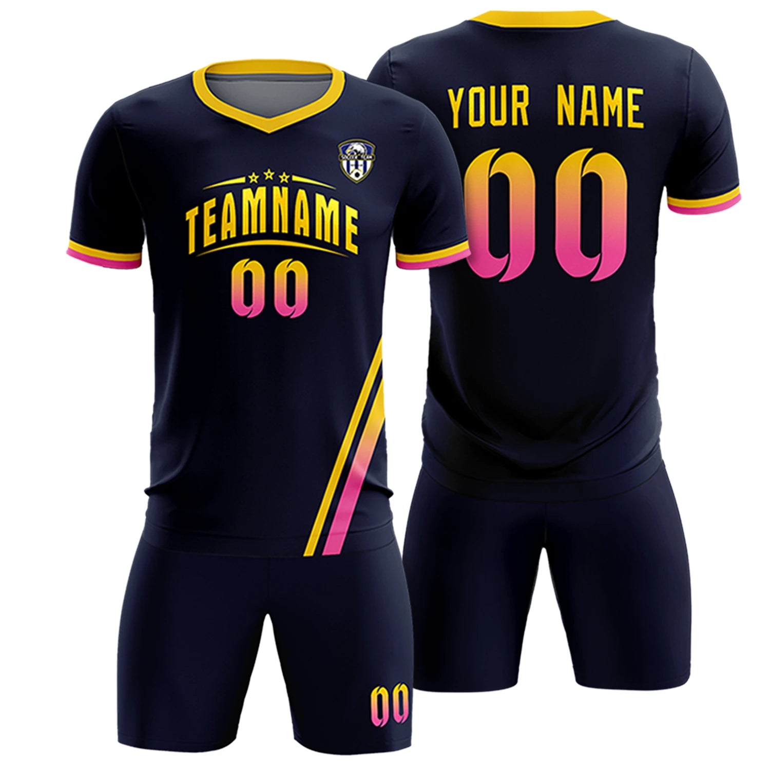 Custom Navy Gold01-Pink Gradient Fashion Sportswear Soccer Sets Jersey
