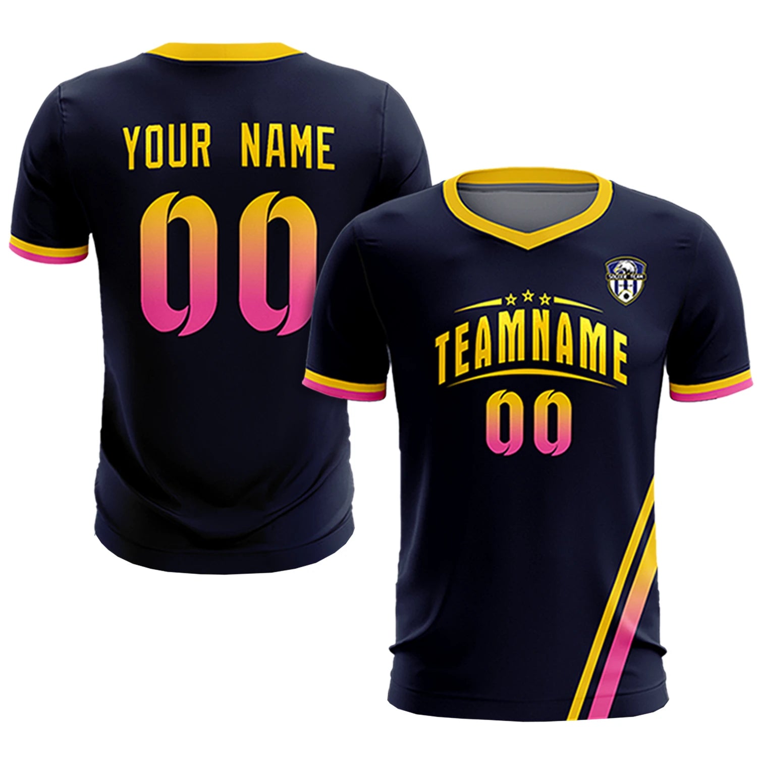 Custom Navy Gold01-Pink Gradient Fashion Sportswear Soccer Sets Jersey