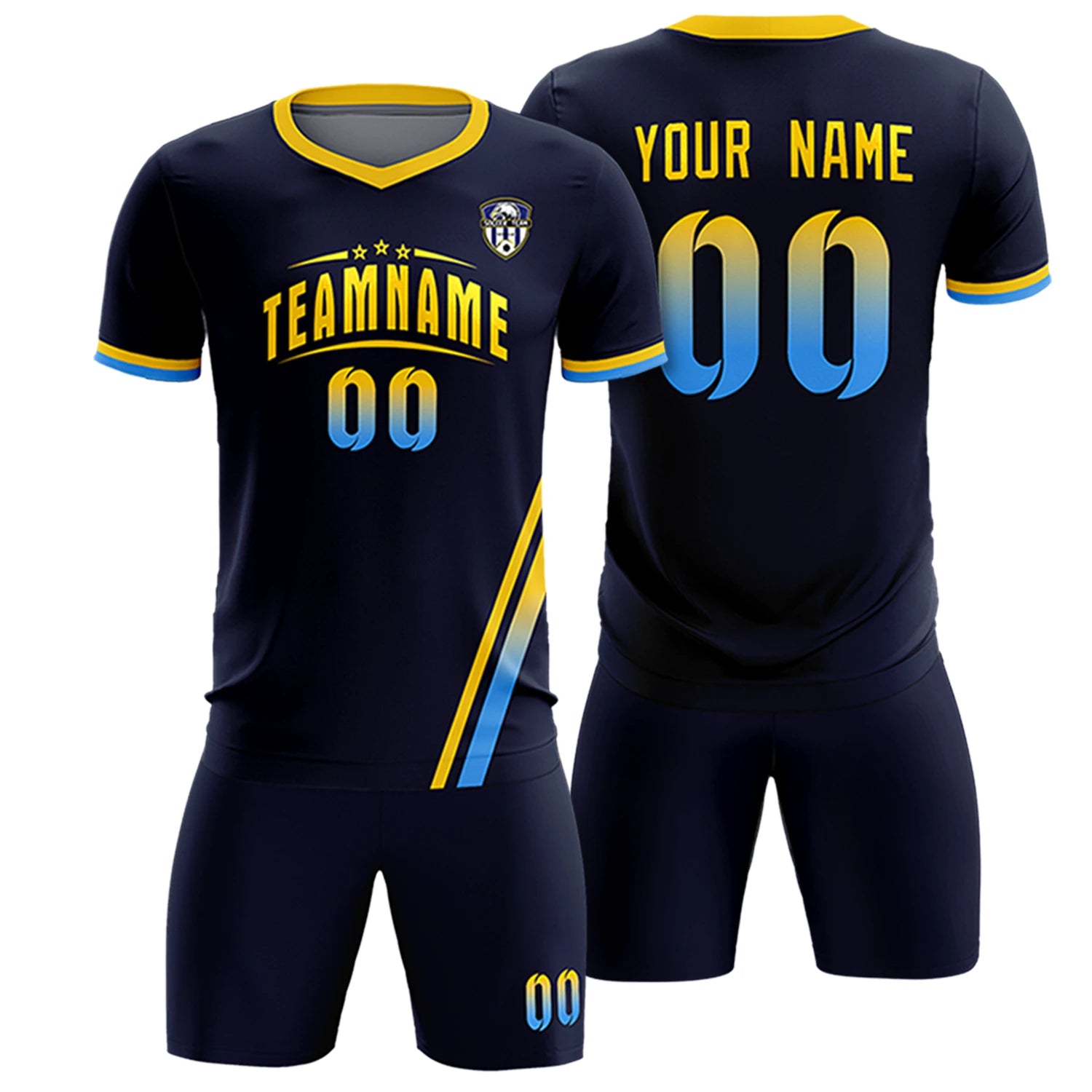 Custom Navy Gold01-Powder Blue Gradient Fashion Sportswear Soccer Sets Jersey