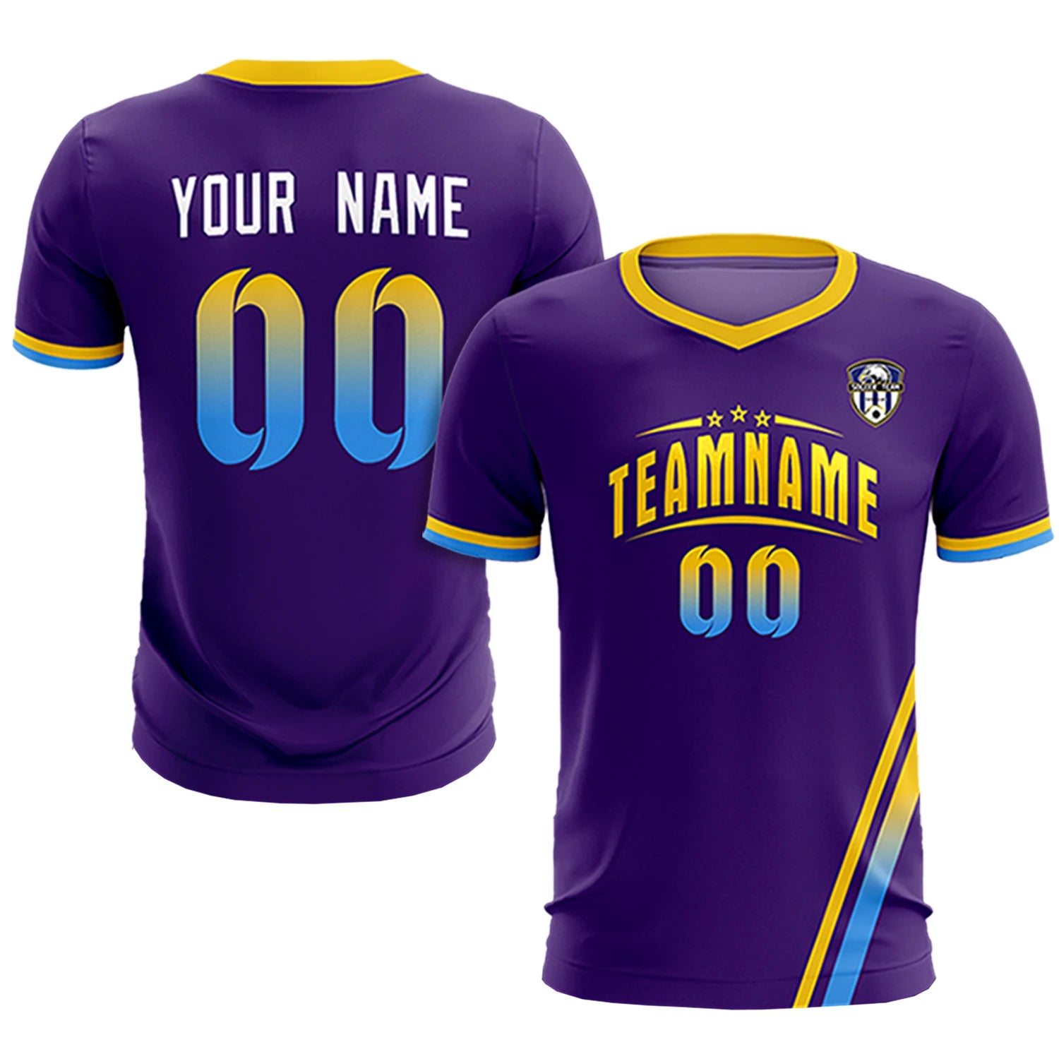 Custom Purple Gold01-Powder Blue Gradient Fashion Sportswear Soccer Sets Jersey