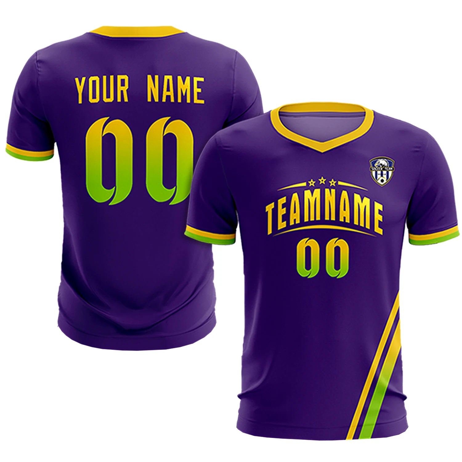 Custom Purple Gold01-Neon Green Gradient Fashion Sportswear Soccer Sets Jersey