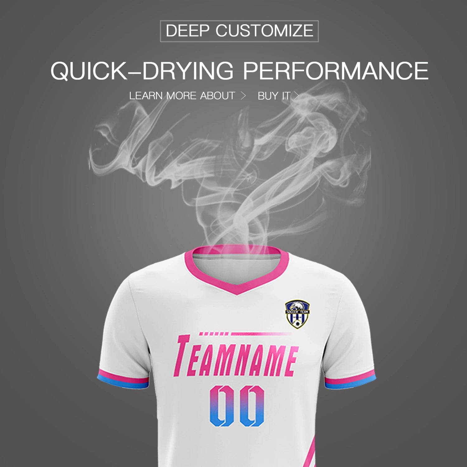 Custom White Pink-Powder Blue Gradient Fashion Sportswear Soccer Sets Jersey