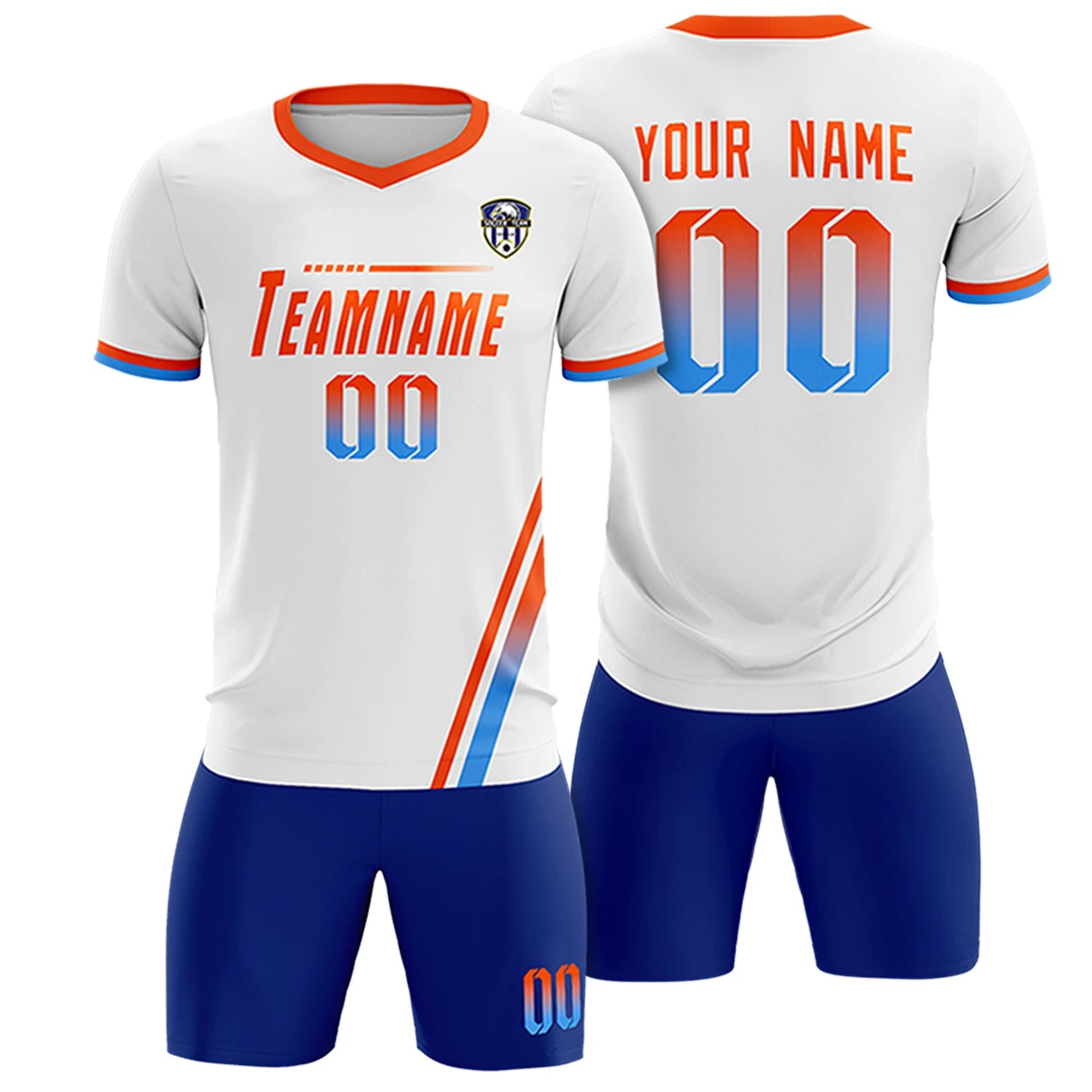Custom White Orange-Powder Blue Gradient Fashion Sportswear Soccer Sets Jersey