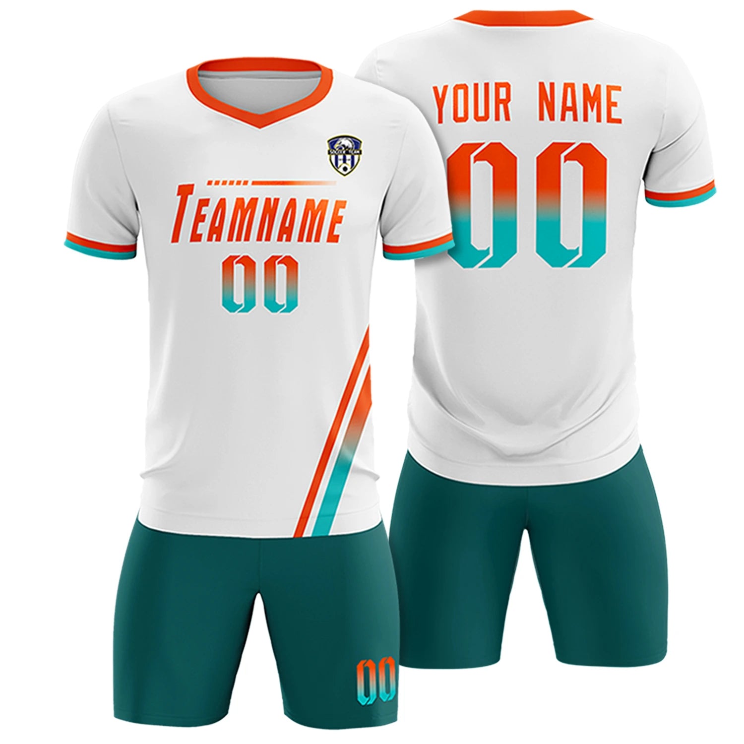 Custom White Orange-Bright Green Gradient Fashion Sportswear Soccer Sets Jersey