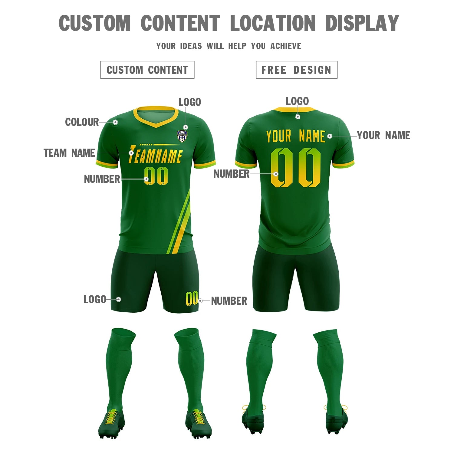 Custom Kelly Green Neon Green-Gold01 Gradient Fashion Sportswear Soccer Sets Jersey