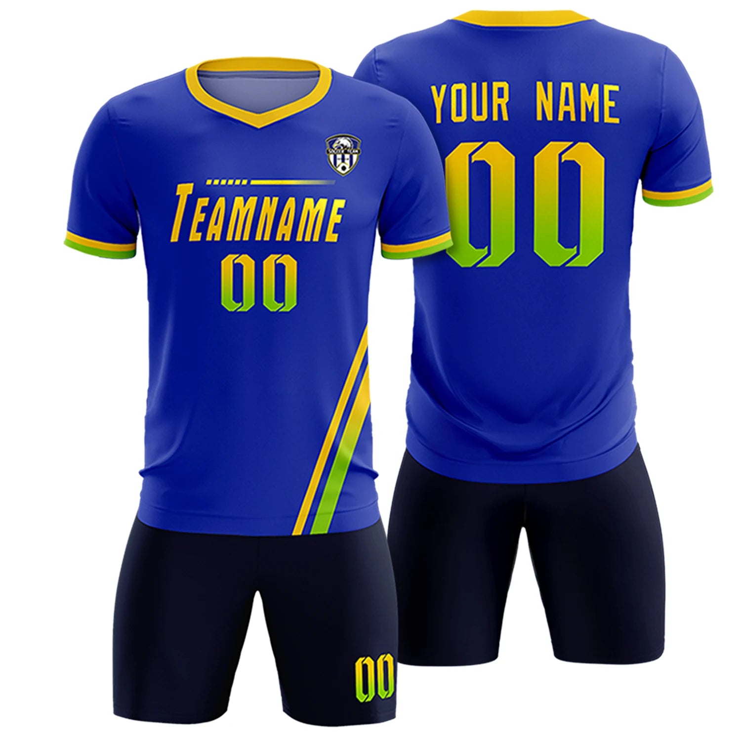 Custom Royal Blue Gold01-Neon Green Gradient Fashion Sportswear Soccer Sets Jersey