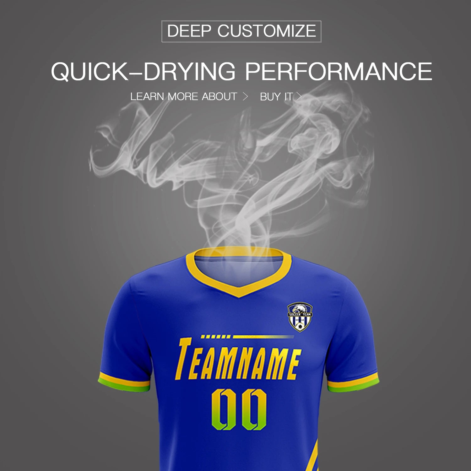 Custom Royal Blue Gold01-Neon Green Gradient Fashion Sportswear Soccer Sets Jersey