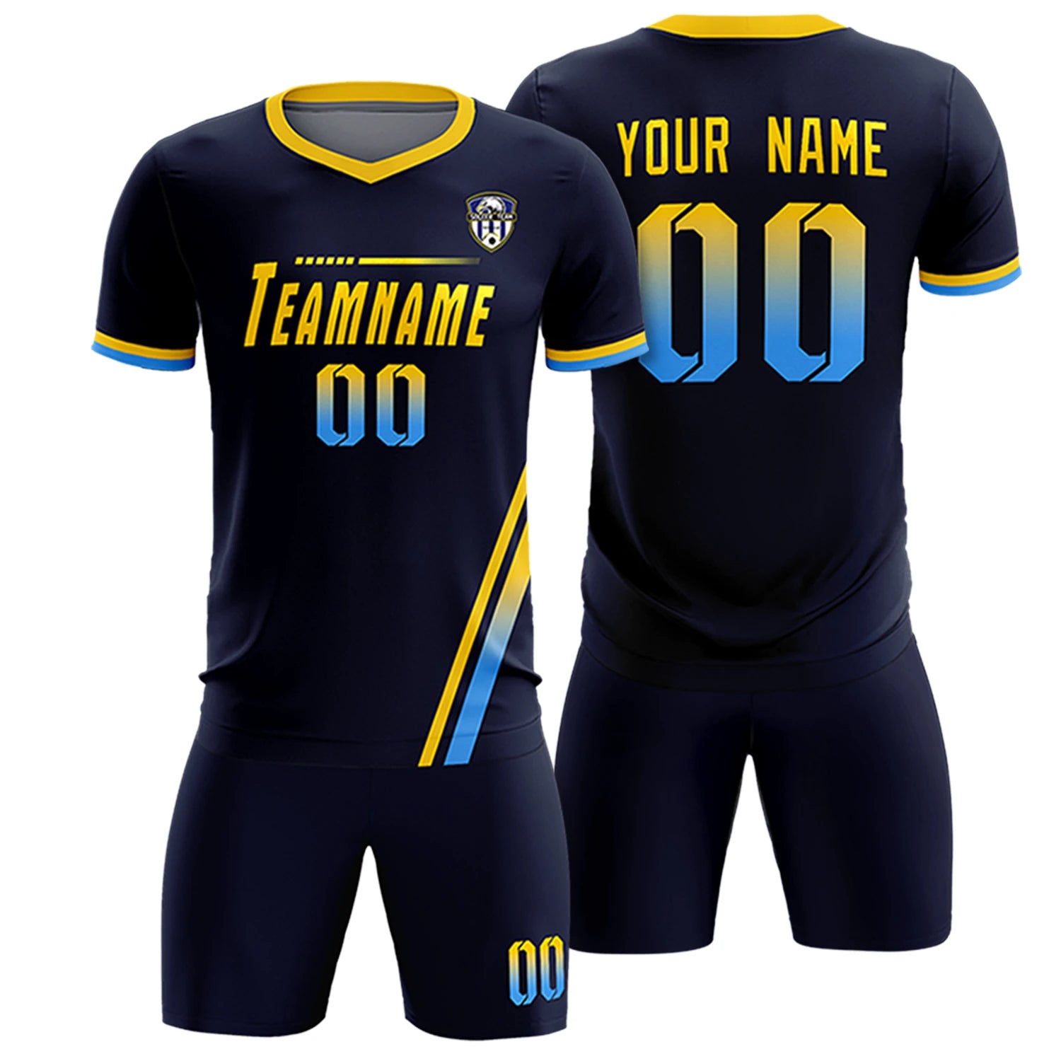 Custom Navy Gold01-Powder Blue Gradient Fashion Sportswear Soccer Sets Jersey