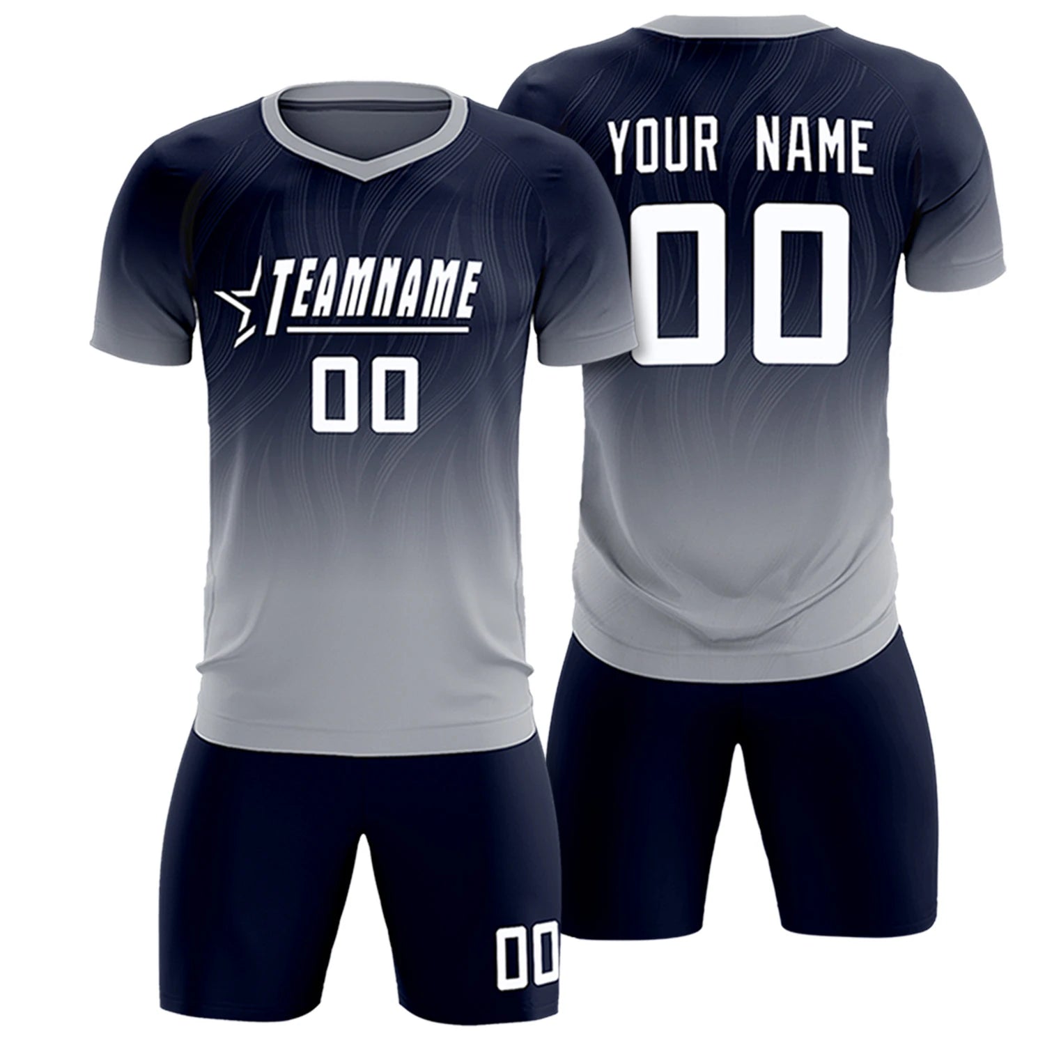 Custom Navy Gray Printing Sportswear Soccer Sets Jersey