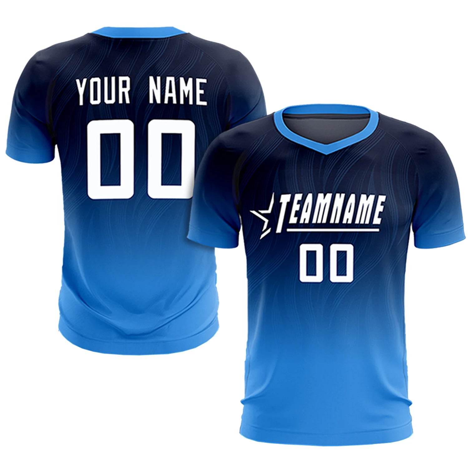 Custom Navy Powder Blue Printing Sportswear Soccer Sets Jersey