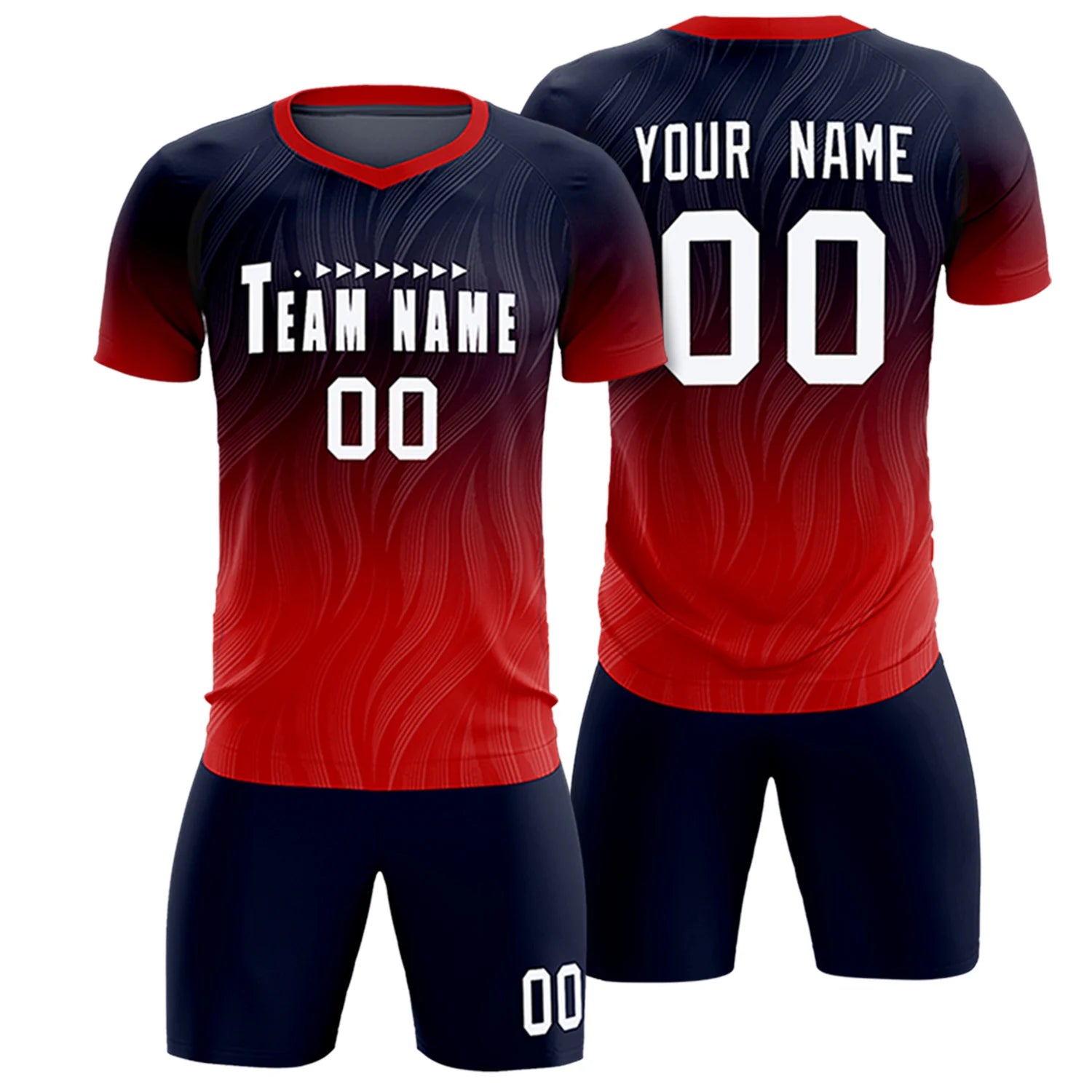 Custom Navy Red Printing Sportswear Soccer Sets Jersey
