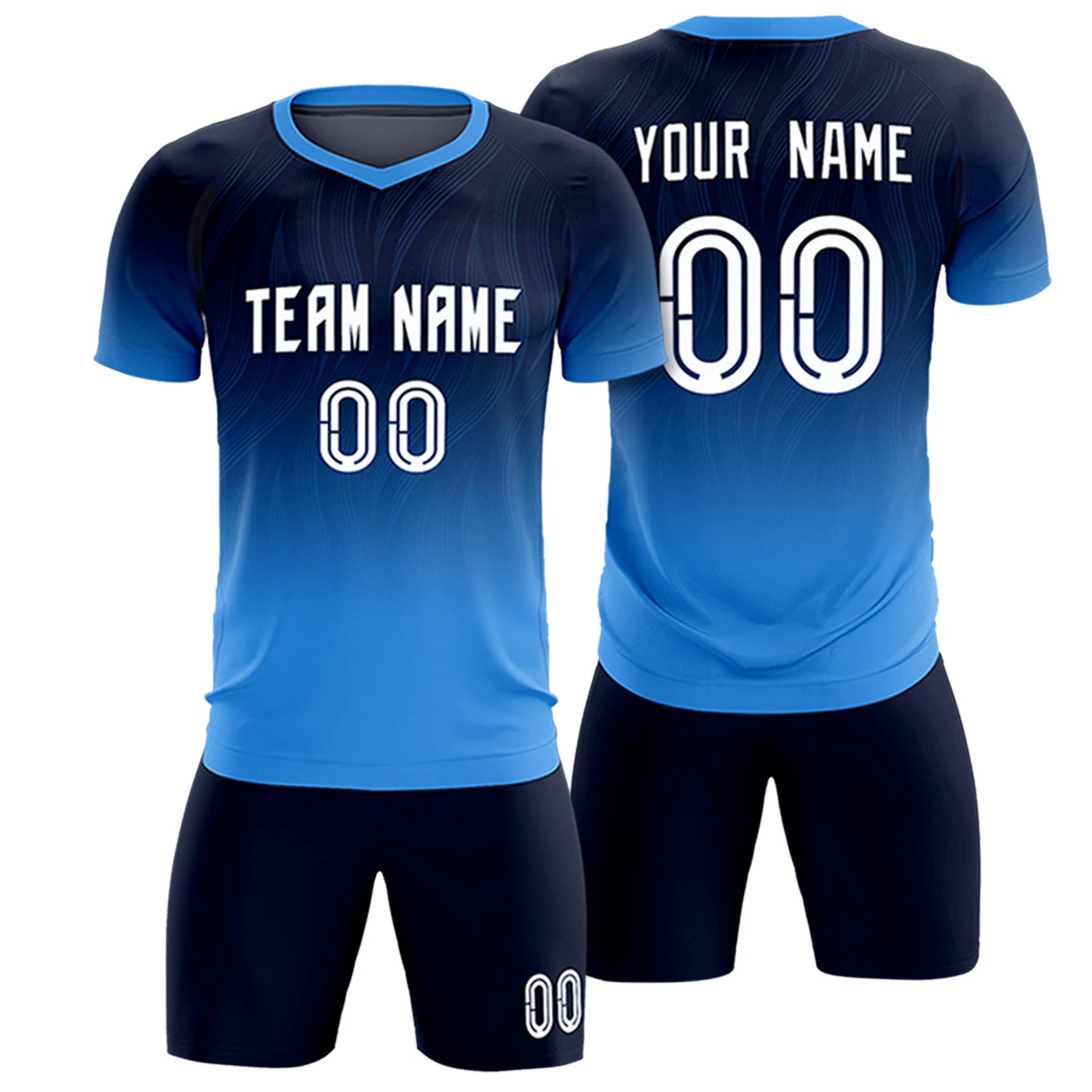 Custom Navy Powder Blue Printing Sportswear Soccer Sets Jersey