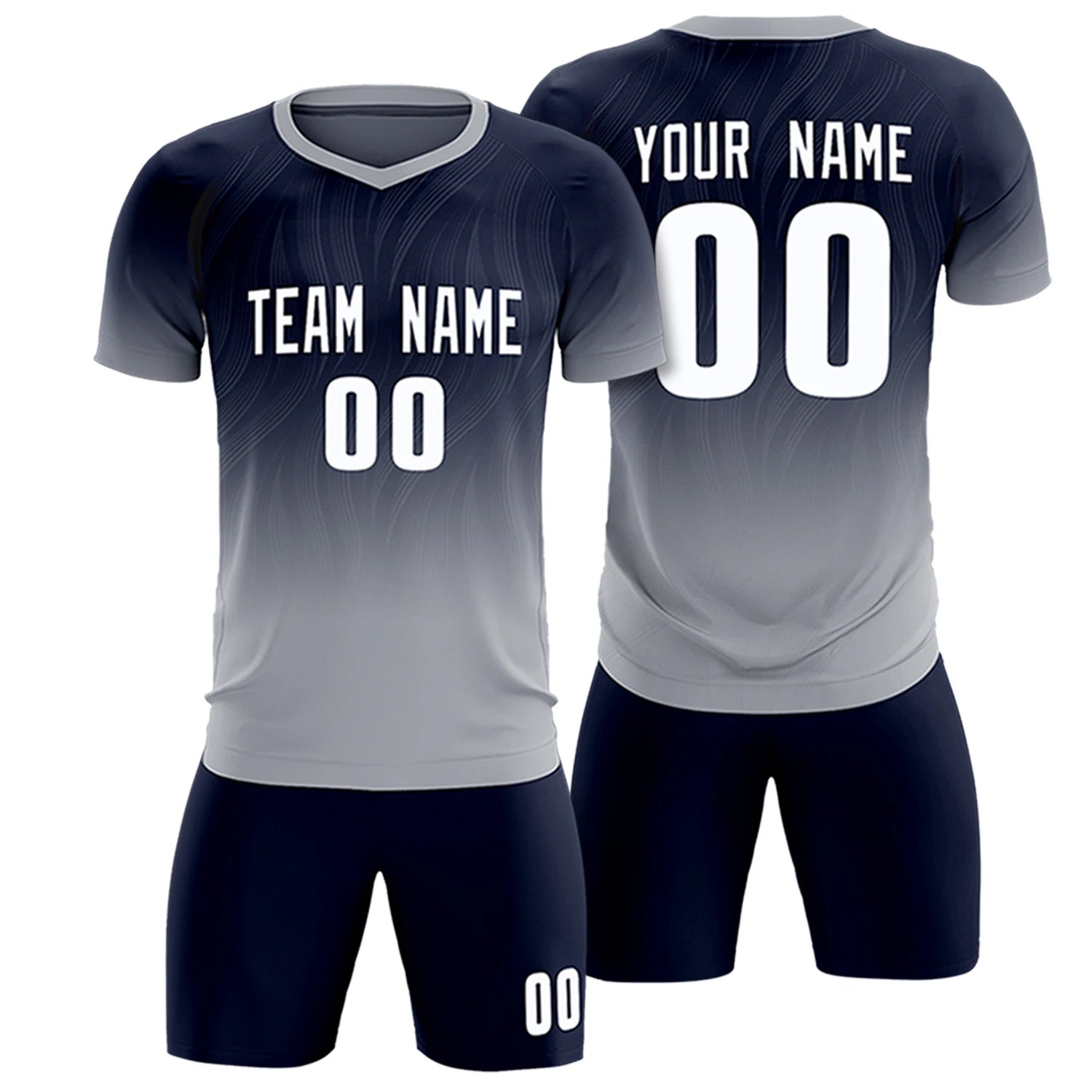 Custom Navy Gray Printing Sportswear Soccer Sets Jersey