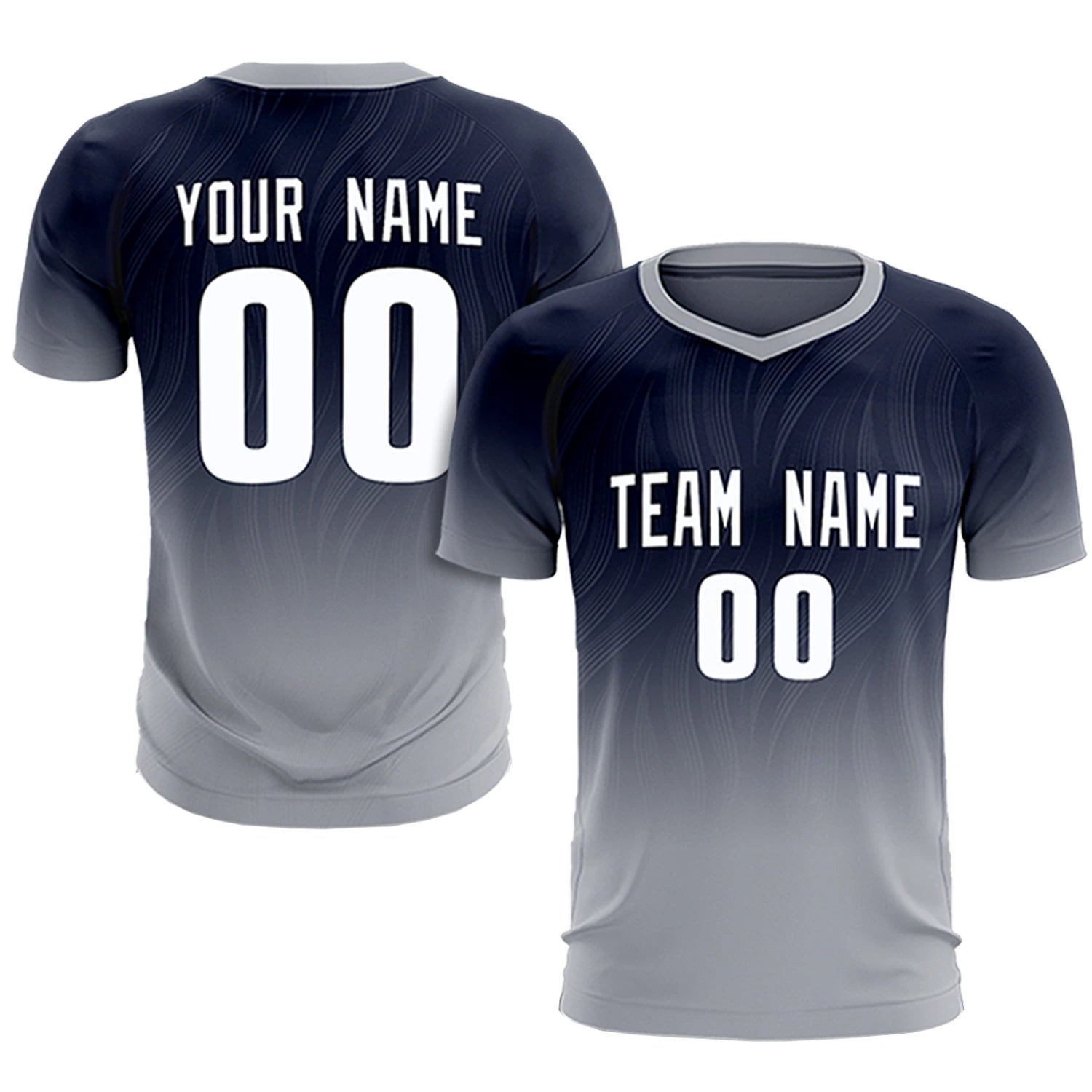 Custom Navy Gray Printing Sportswear Soccer Sets Jersey