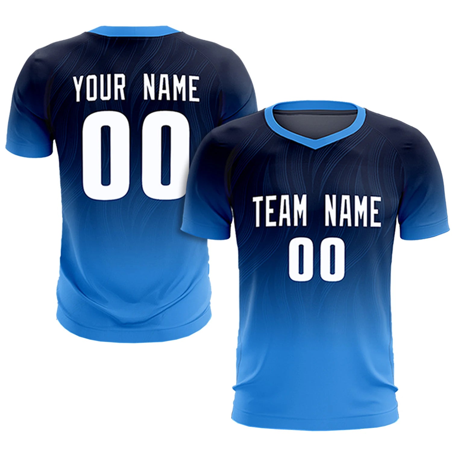 Custom Navy Powder Blue Printing Sportswear Soccer Sets Jersey