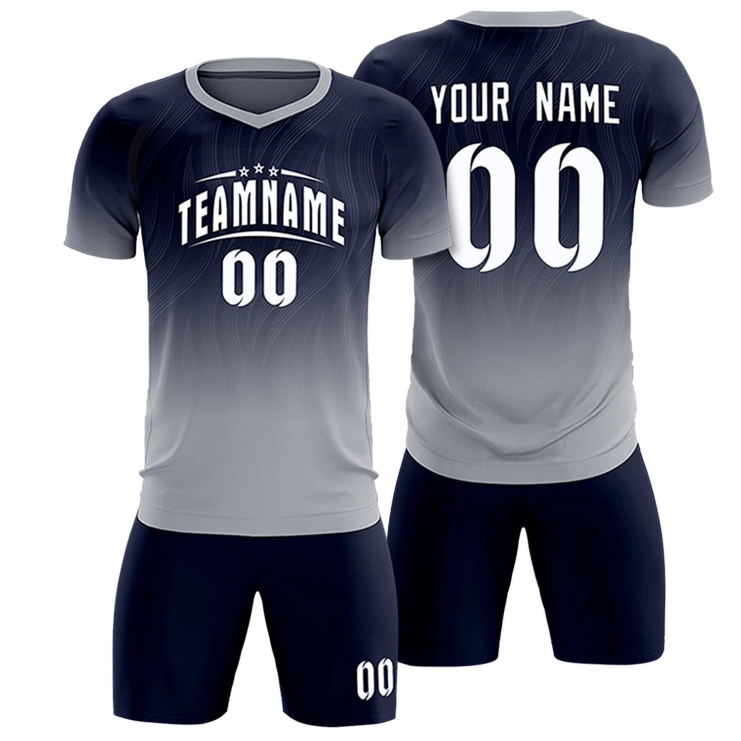 Custom Navy Gray Printing Sportswear Soccer Sets Jersey