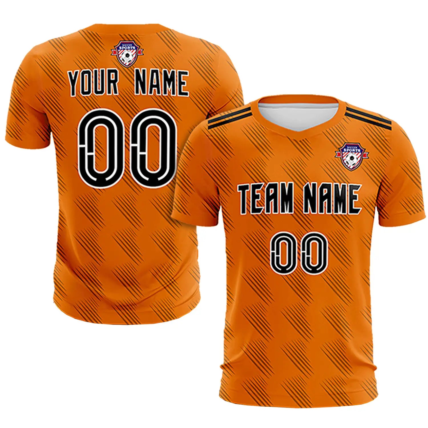 Custom Orange Black Printing Outdoor Tracksuit Soccer Sets Jersey