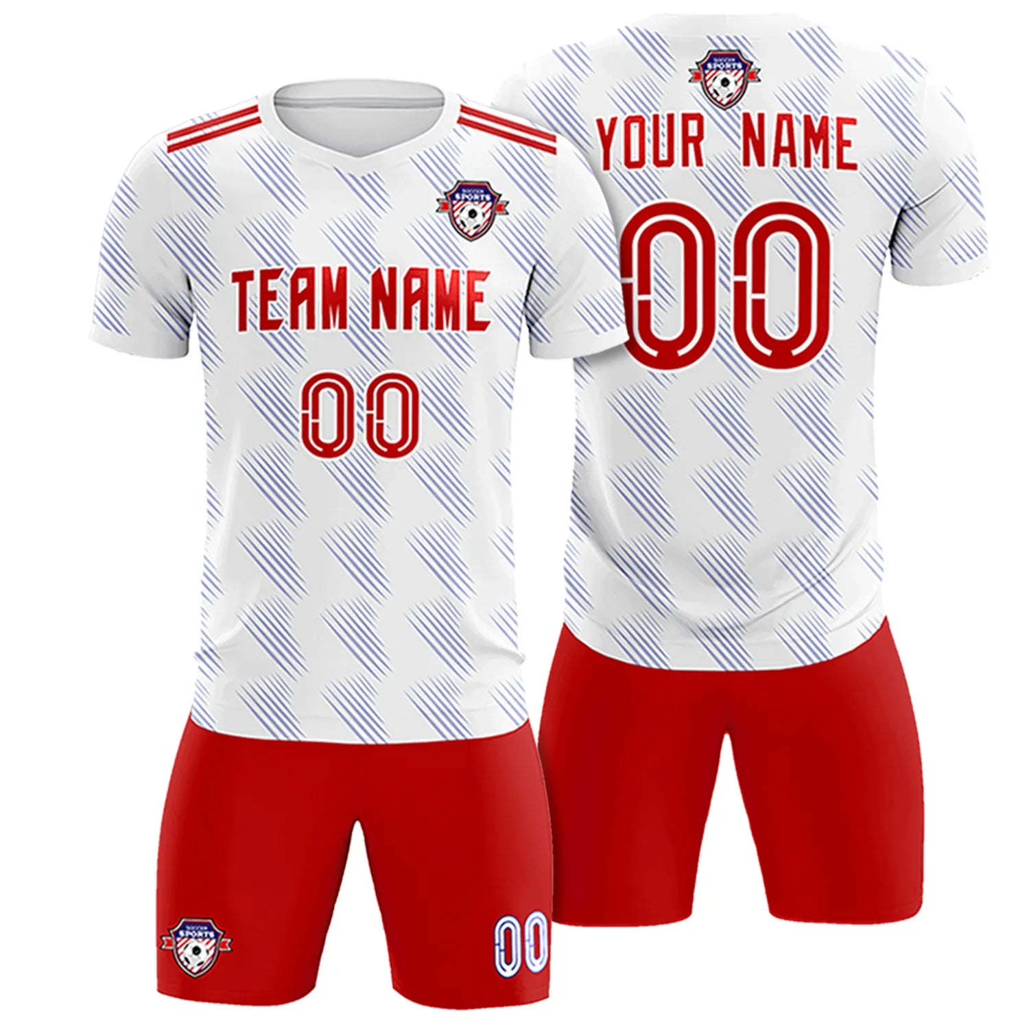 Custom White Red Printing Outdoor Tracksuit Soccer Sets Jersey