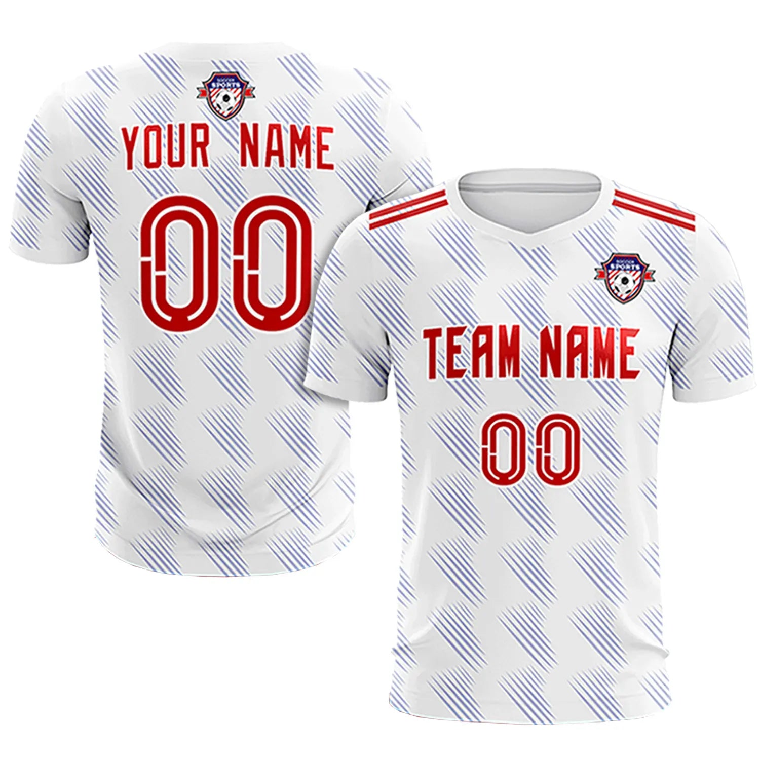 Custom White Red Printing Outdoor Tracksuit Soccer Sets Jersey