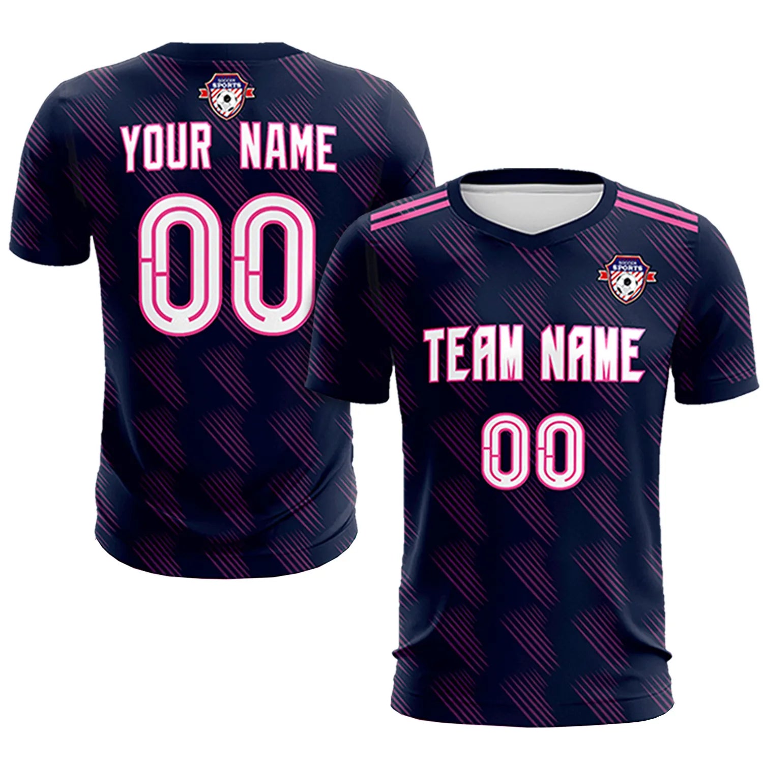 Custom Navy Pink Printing Outdoor Tracksuit Soccer Sets Jersey