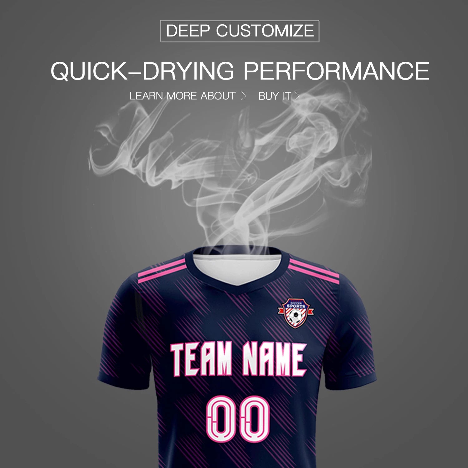 Custom Navy Pink Printing Outdoor Tracksuit Soccer Sets Jersey