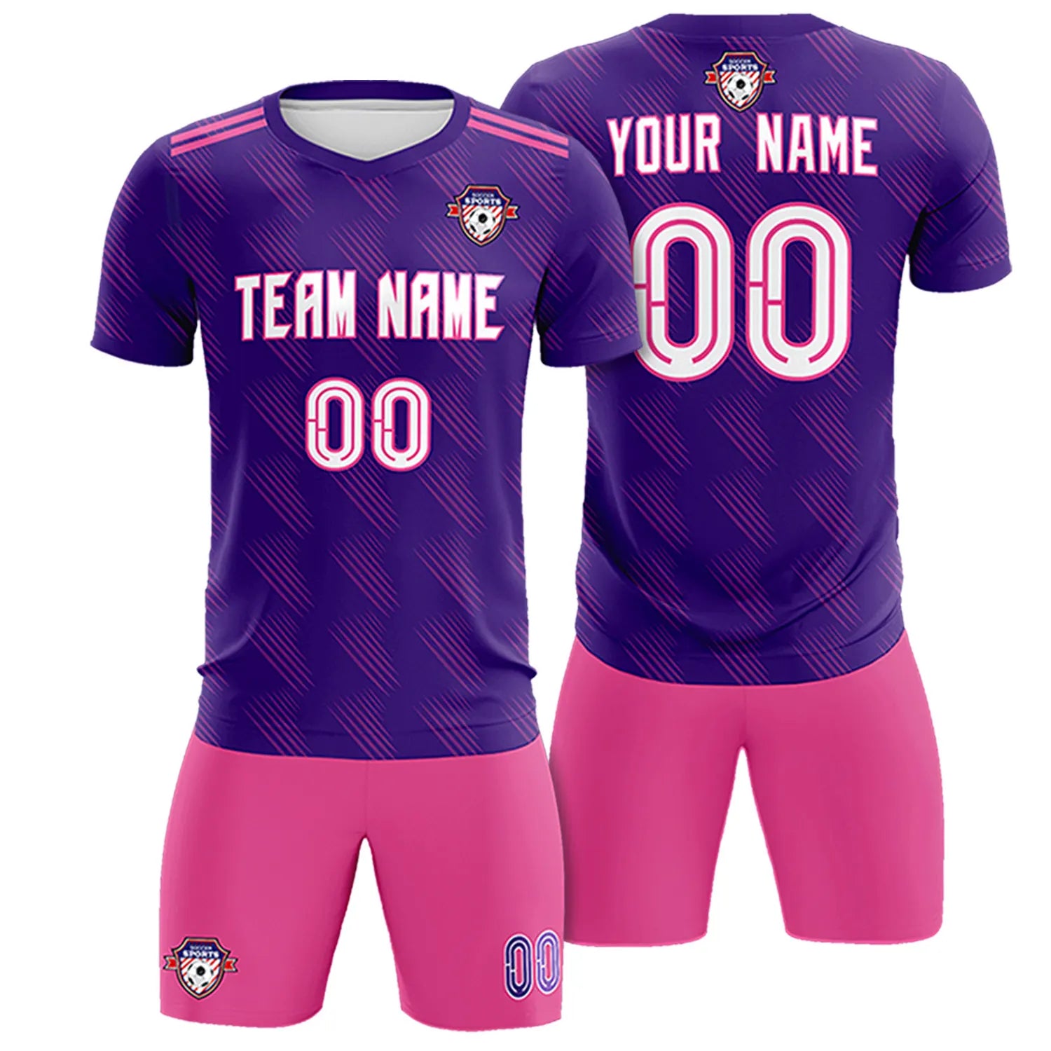 Custom Purple Pink Printing Outdoor Tracksuit Soccer Sets Jersey
