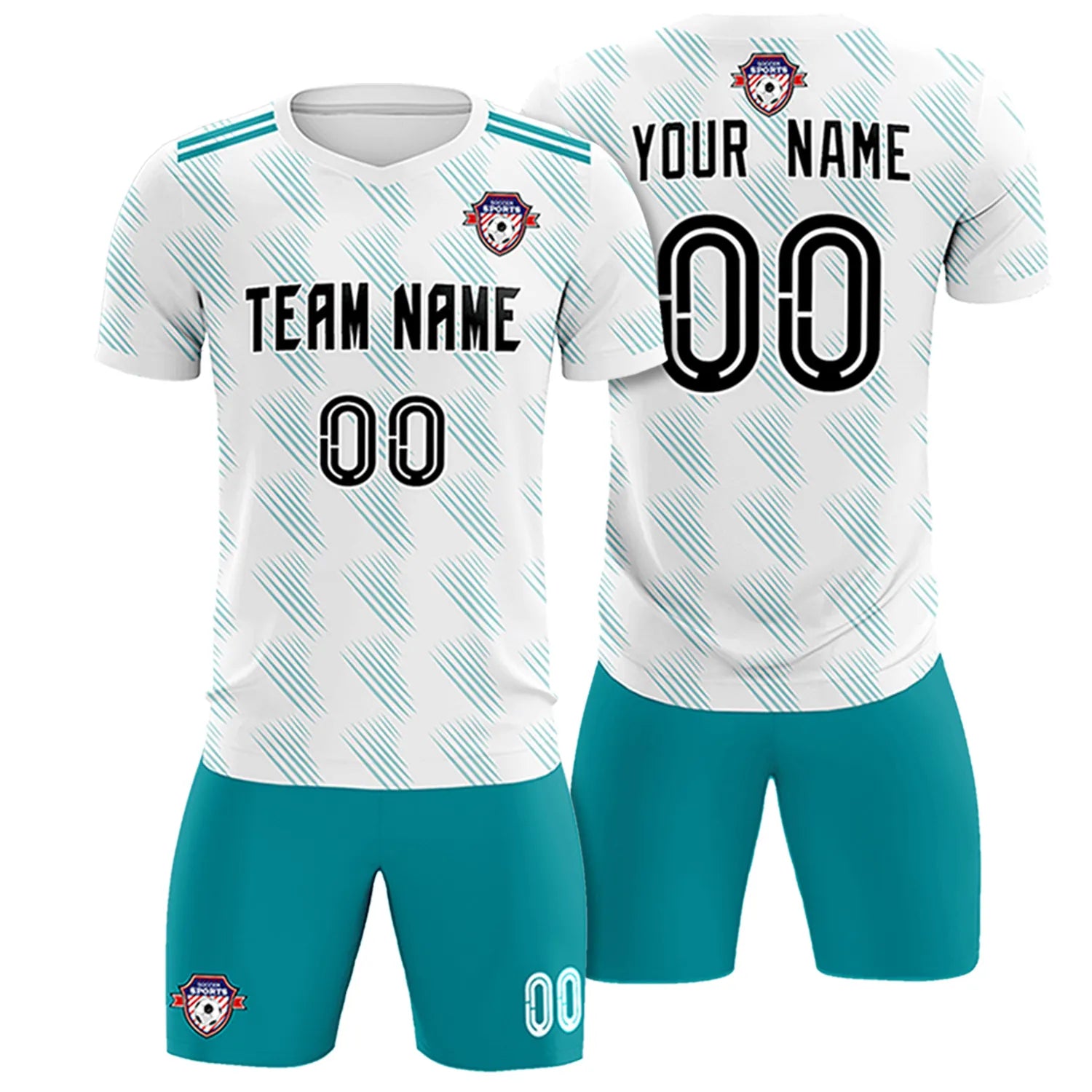 Custom White Aqua Printing Outdoor Tracksuit Soccer Sets Jersey