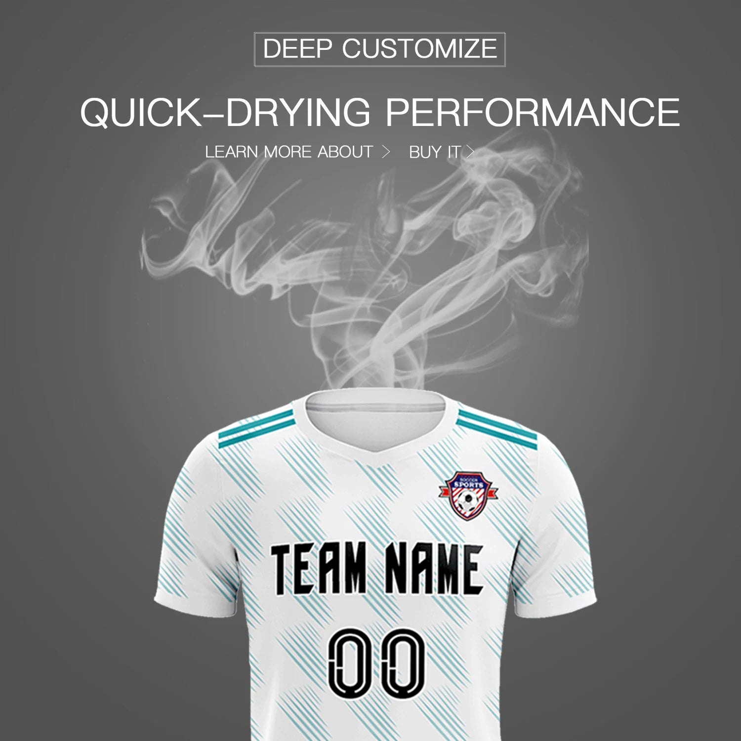 Custom White Aqua Printing Outdoor Tracksuit Soccer Sets Jersey