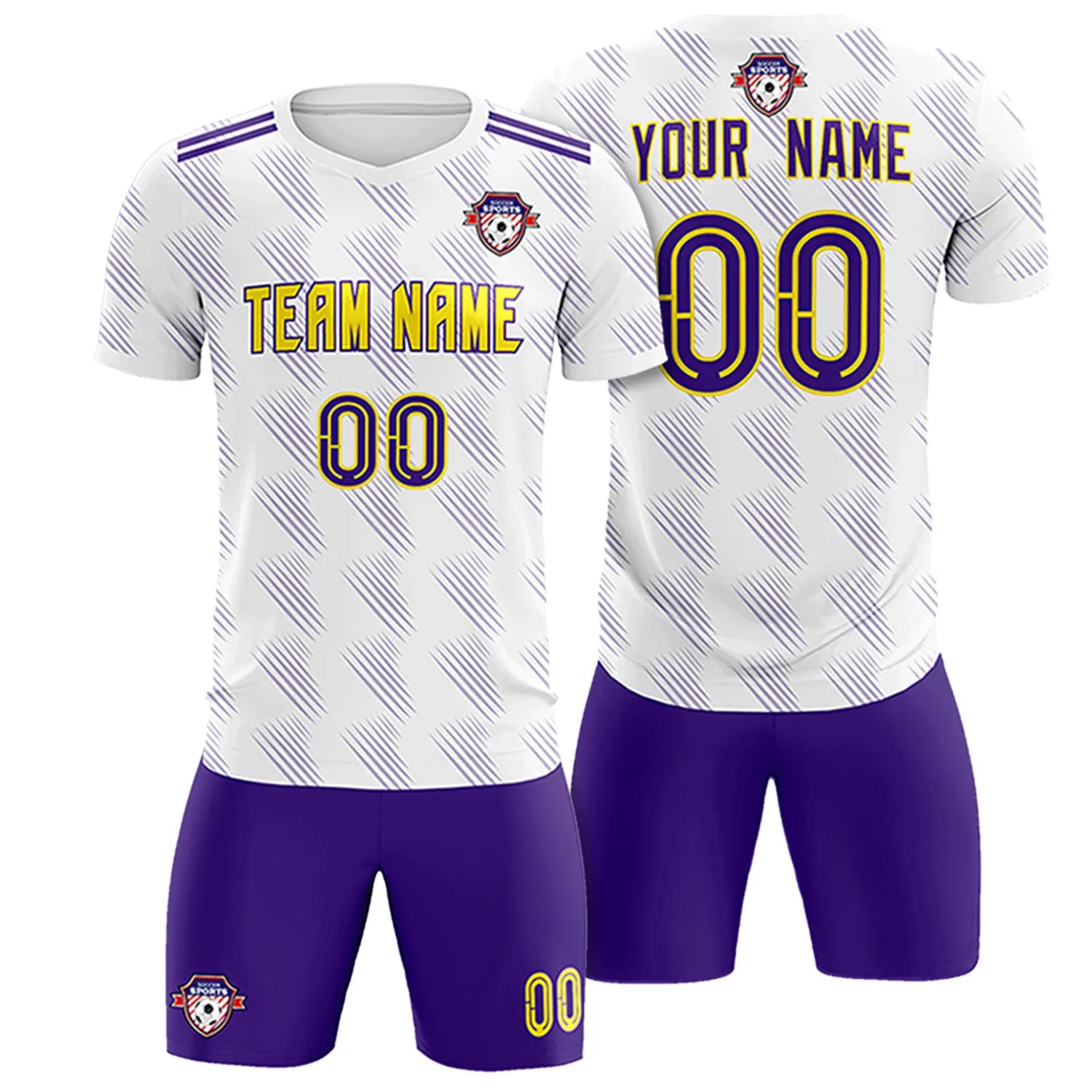 Custom White Purple Printing Outdoor Tracksuit Soccer Sets Jersey
