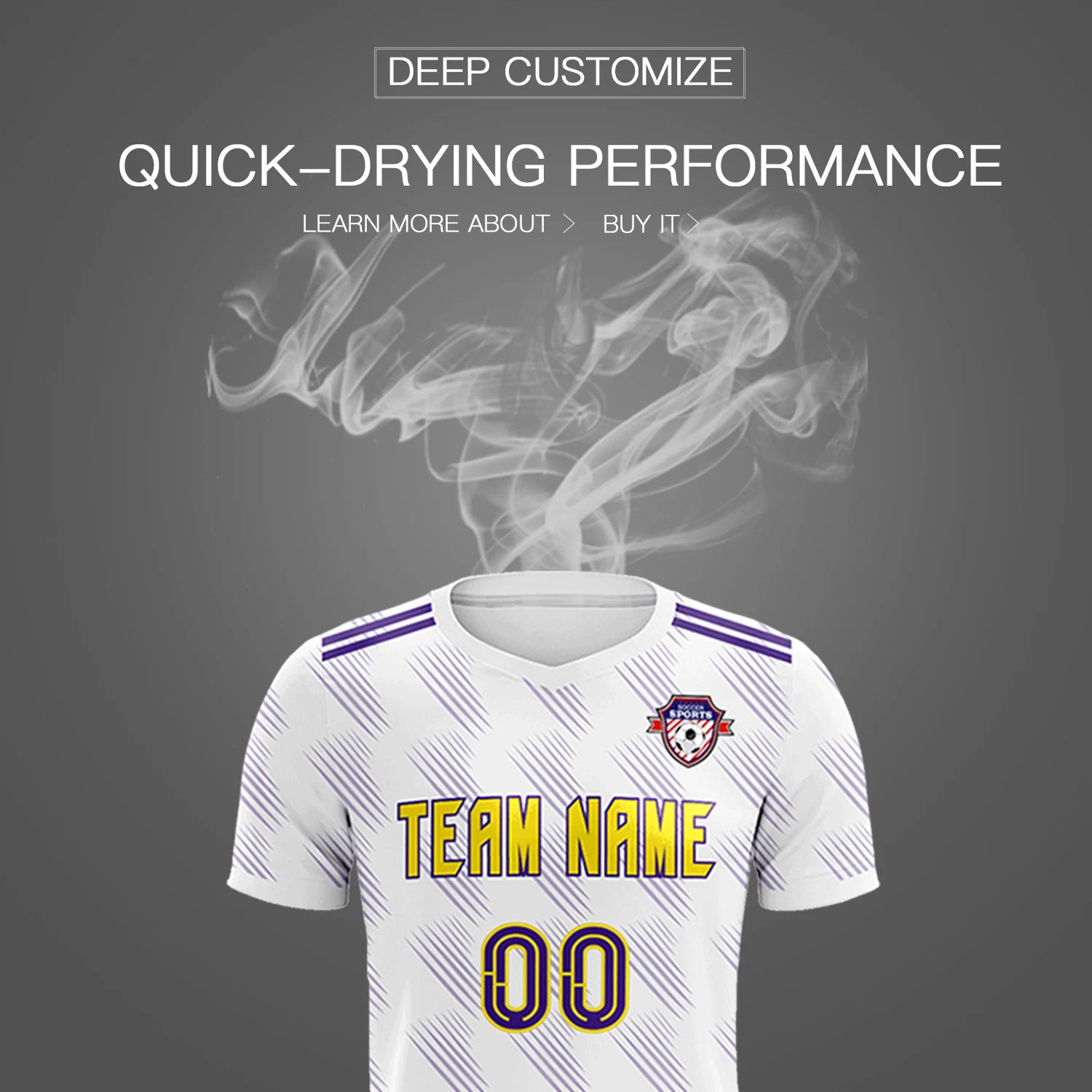 Custom White Purple Printing Outdoor Tracksuit Soccer Sets Jersey
