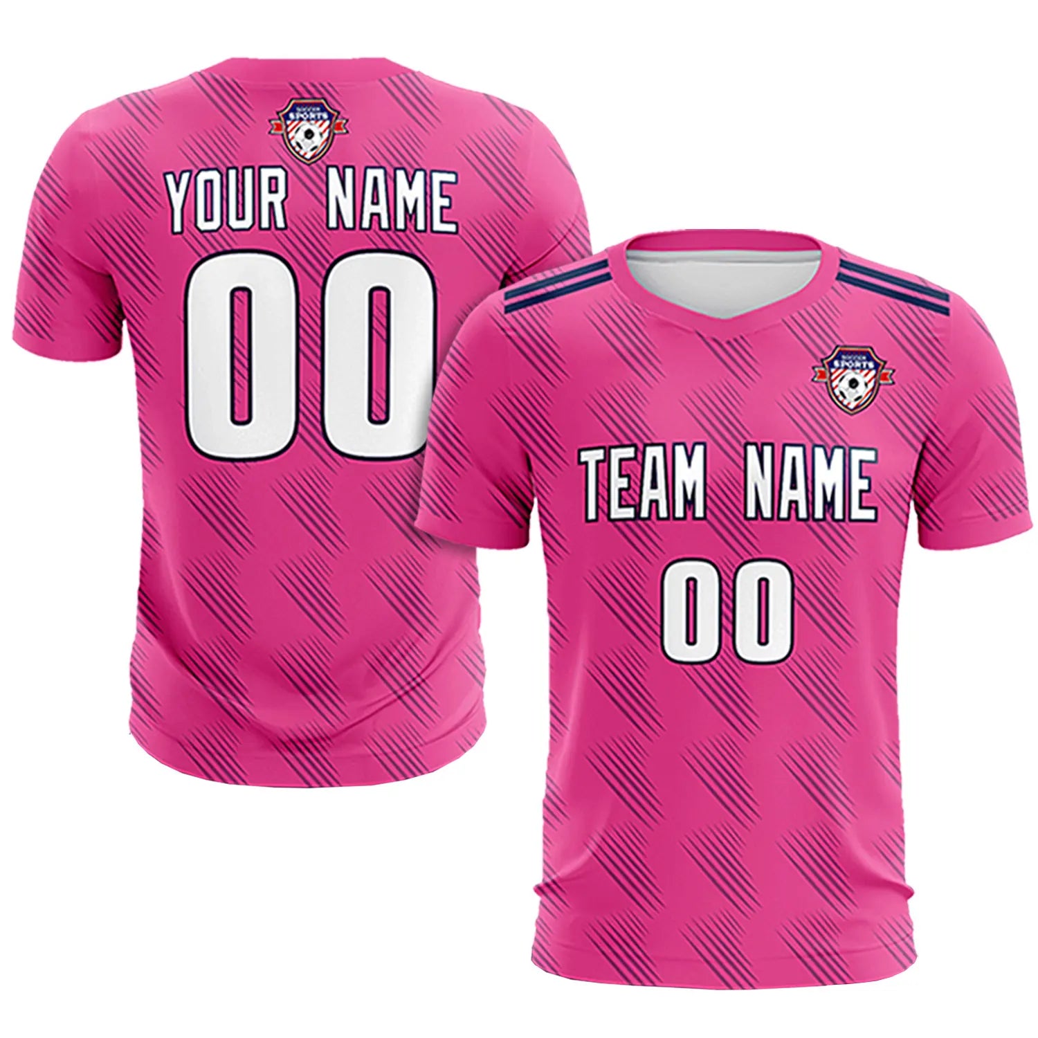 Custom Pink Navy Printing Outdoor Tracksuit Soccer Sets Jersey