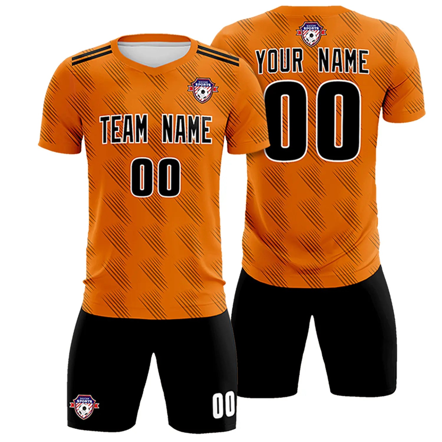 Custom Orange Black Printing Outdoor Tracksuit Soccer Sets Jersey