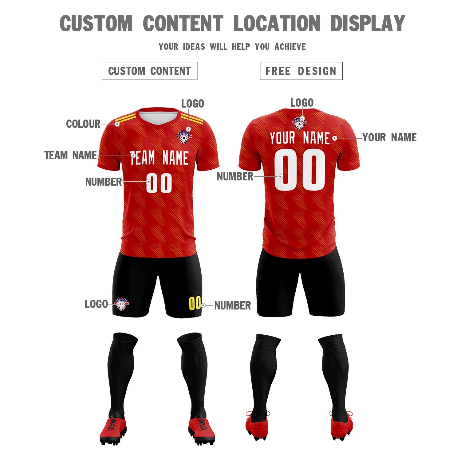 Custom Red Black Printing Outdoor Tracksuit Soccer Sets Jersey