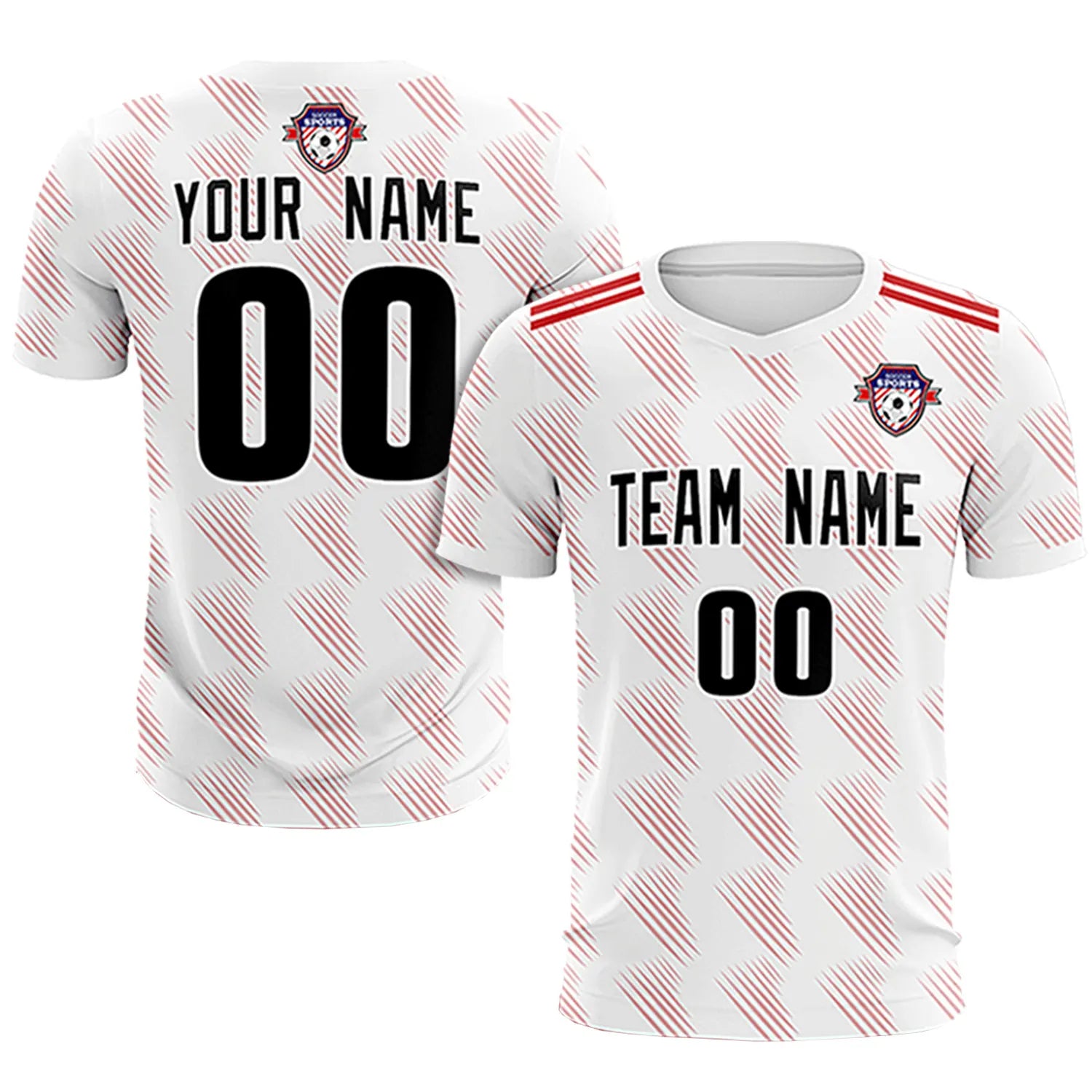 Custom White Red Printing Outdoor Tracksuit Soccer Sets Jersey