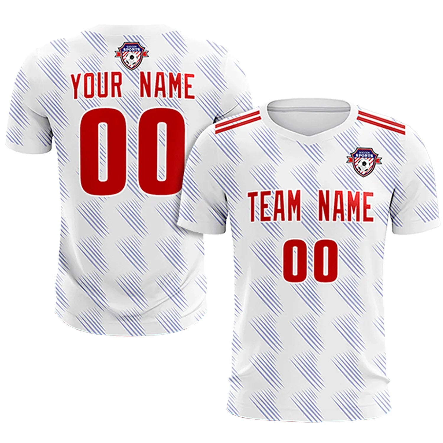 Custom White Red Printing Outdoor Tracksuit Soccer Sets Jersey