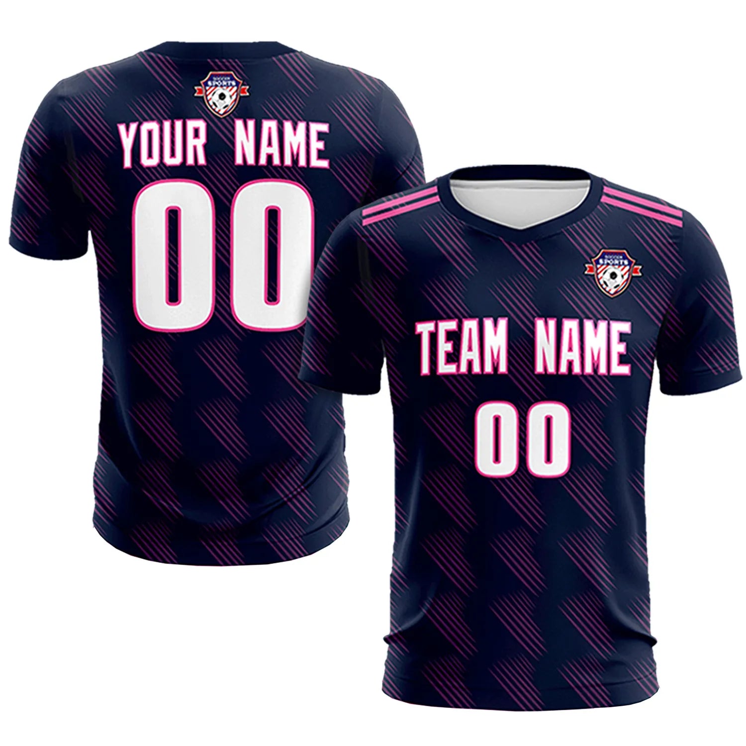 Custom Navy Pink Printing Outdoor Tracksuit Soccer Sets Jersey