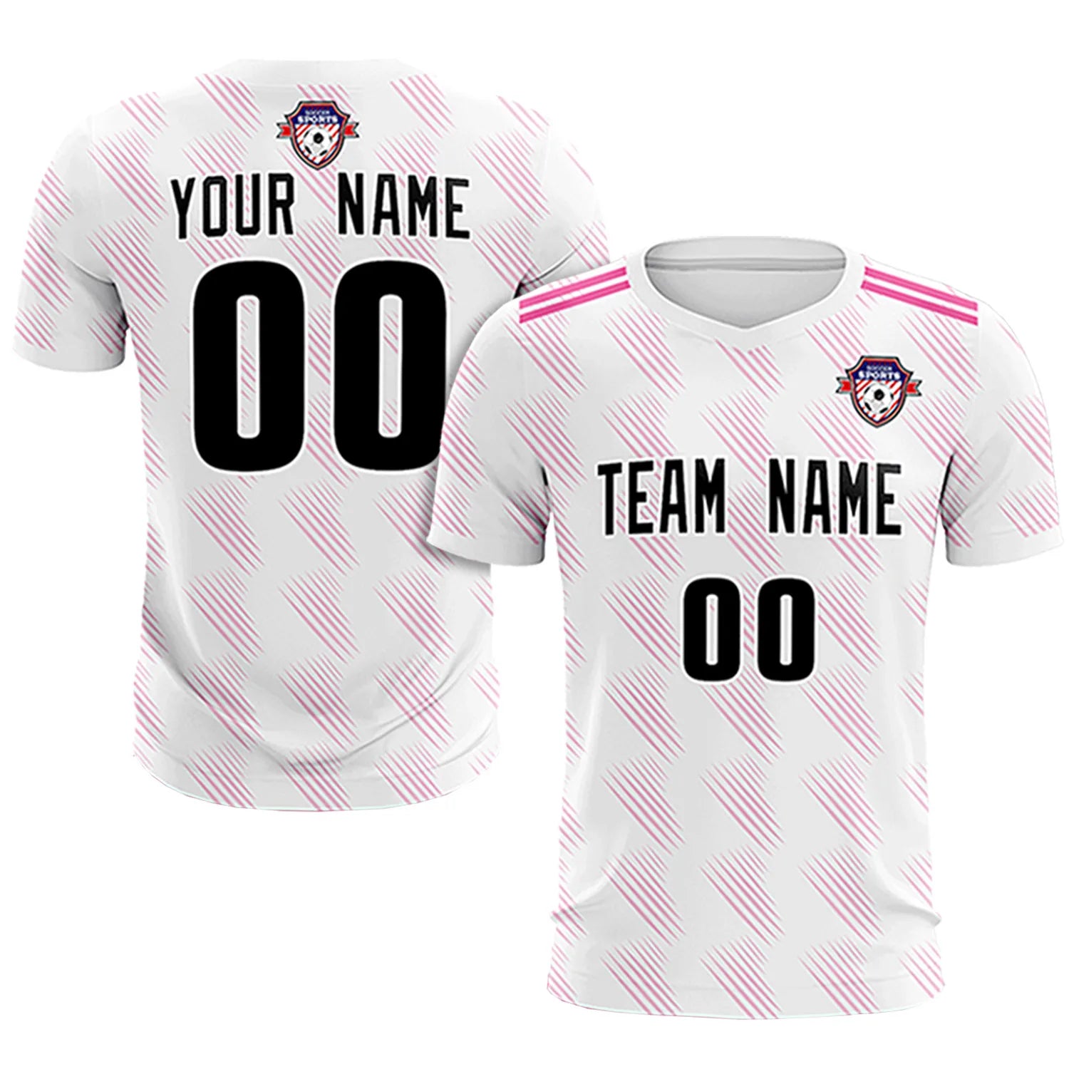 Custom White Pink Printing Outdoor Tracksuit Soccer Sets Jersey
