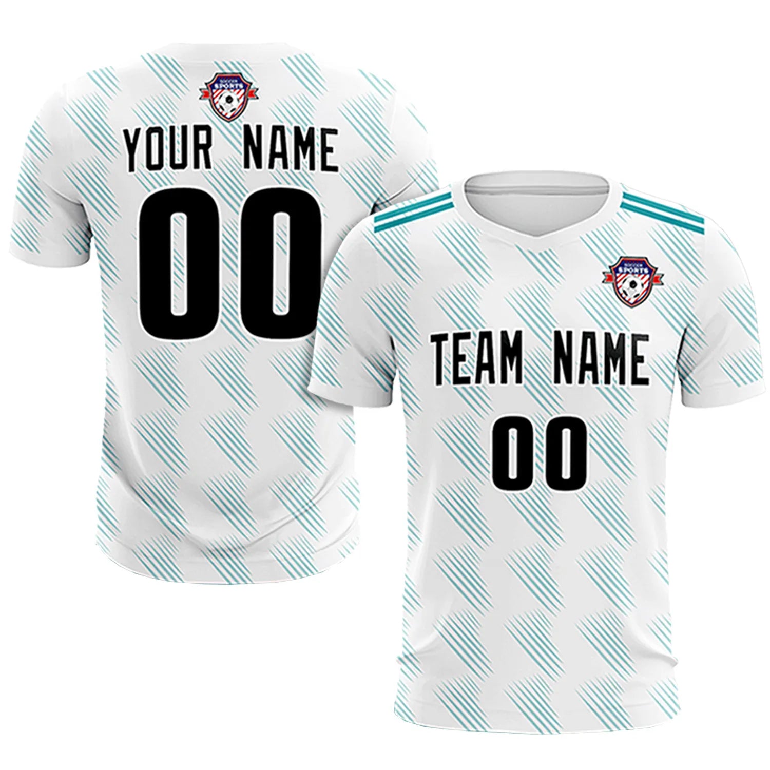 Custom White Aqua Printing Outdoor Tracksuit Soccer Sets Jersey
