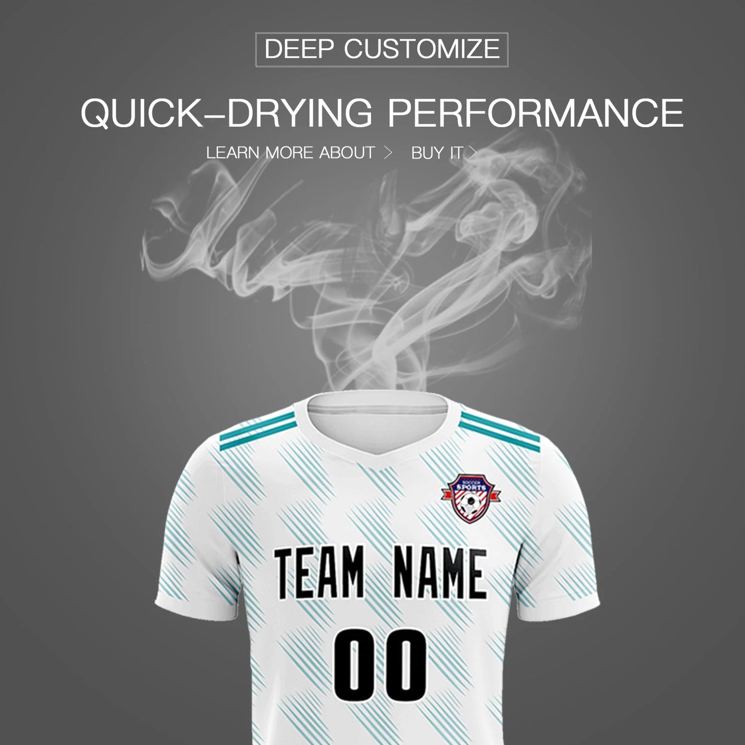 Custom White Aqua Printing Outdoor Tracksuit Soccer Sets Jersey