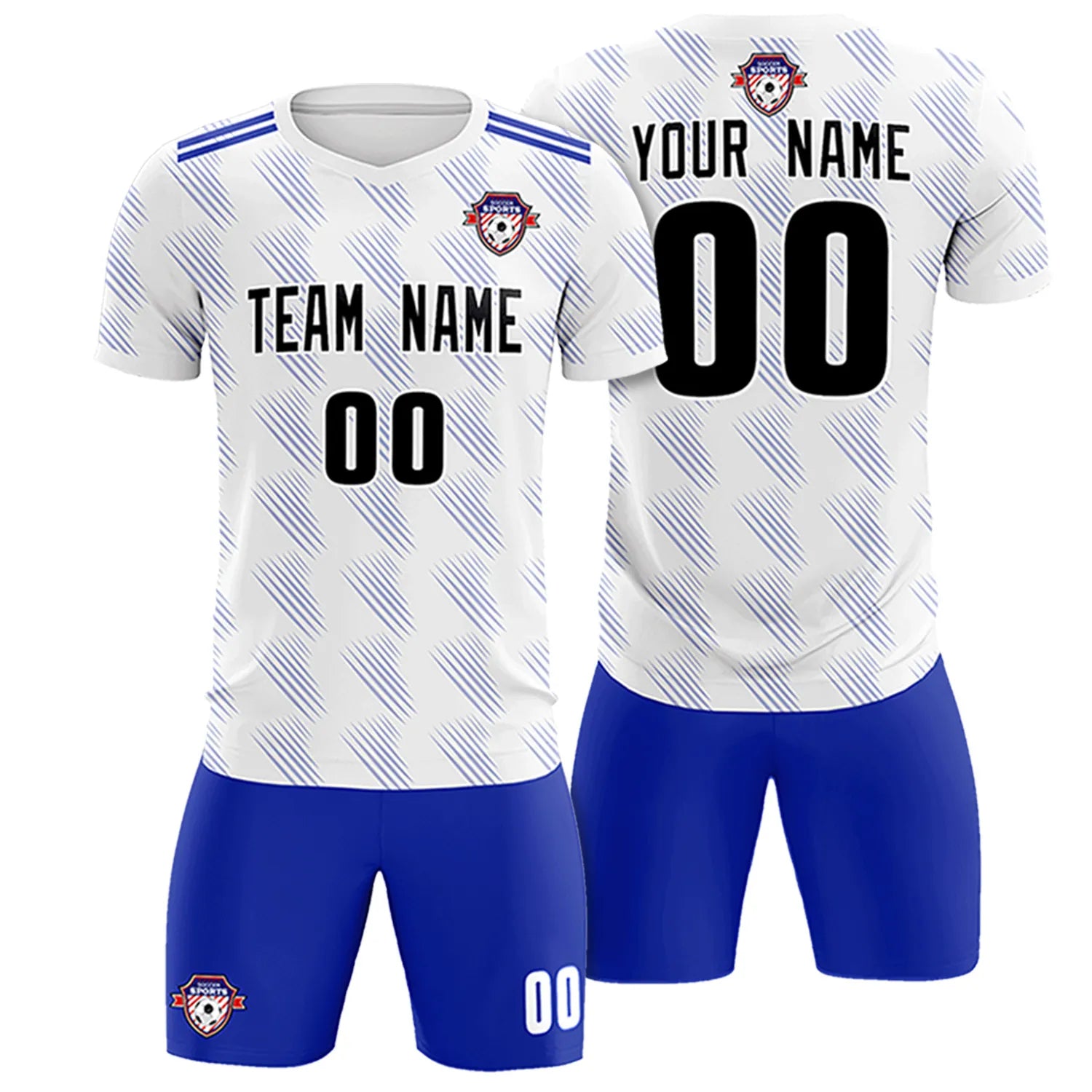 Custom White Royal Blue Printing Outdoor Tracksuit Soccer Sets Jersey